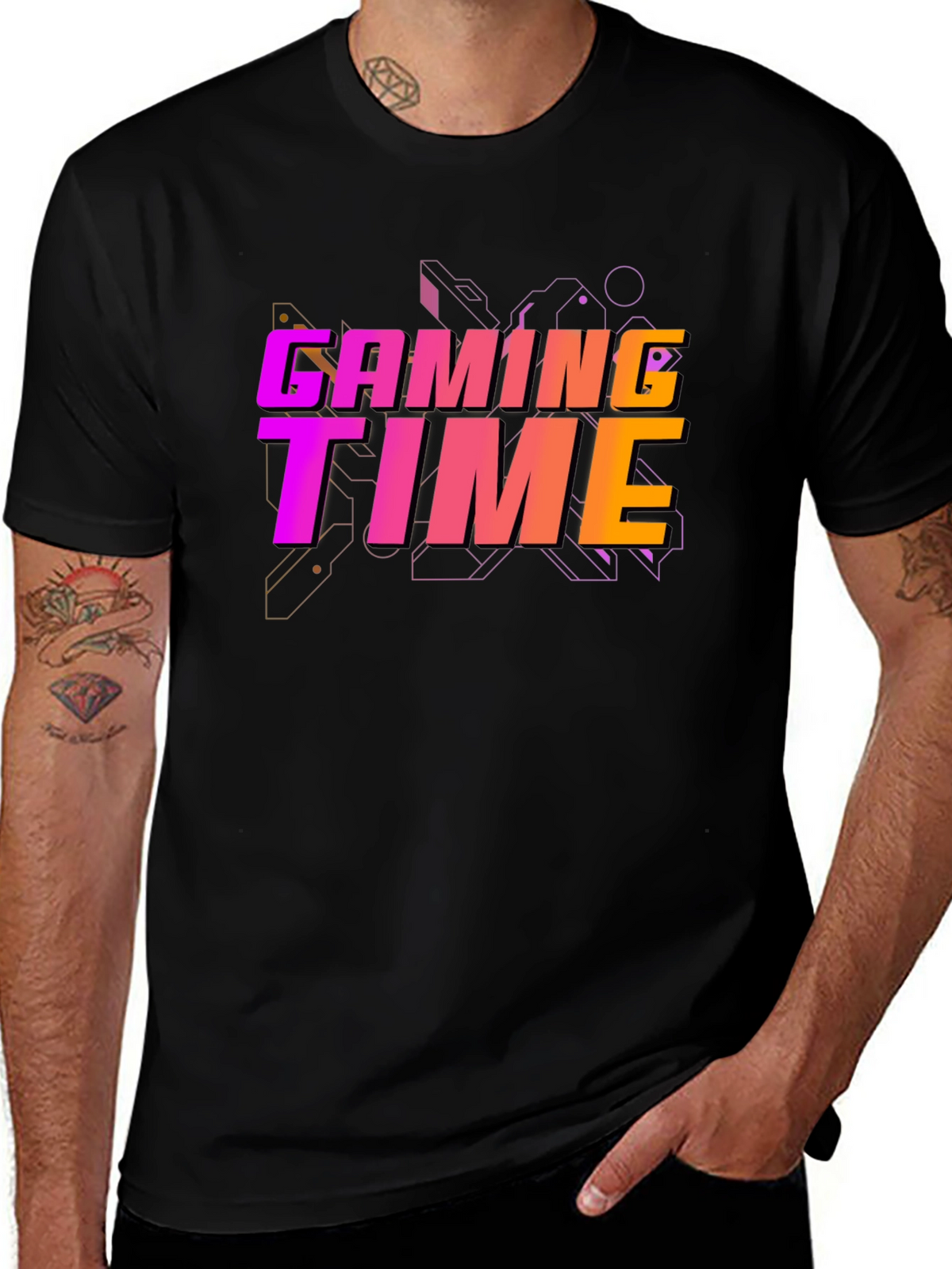 Gaming Time Graphic Print Black T-Shirt