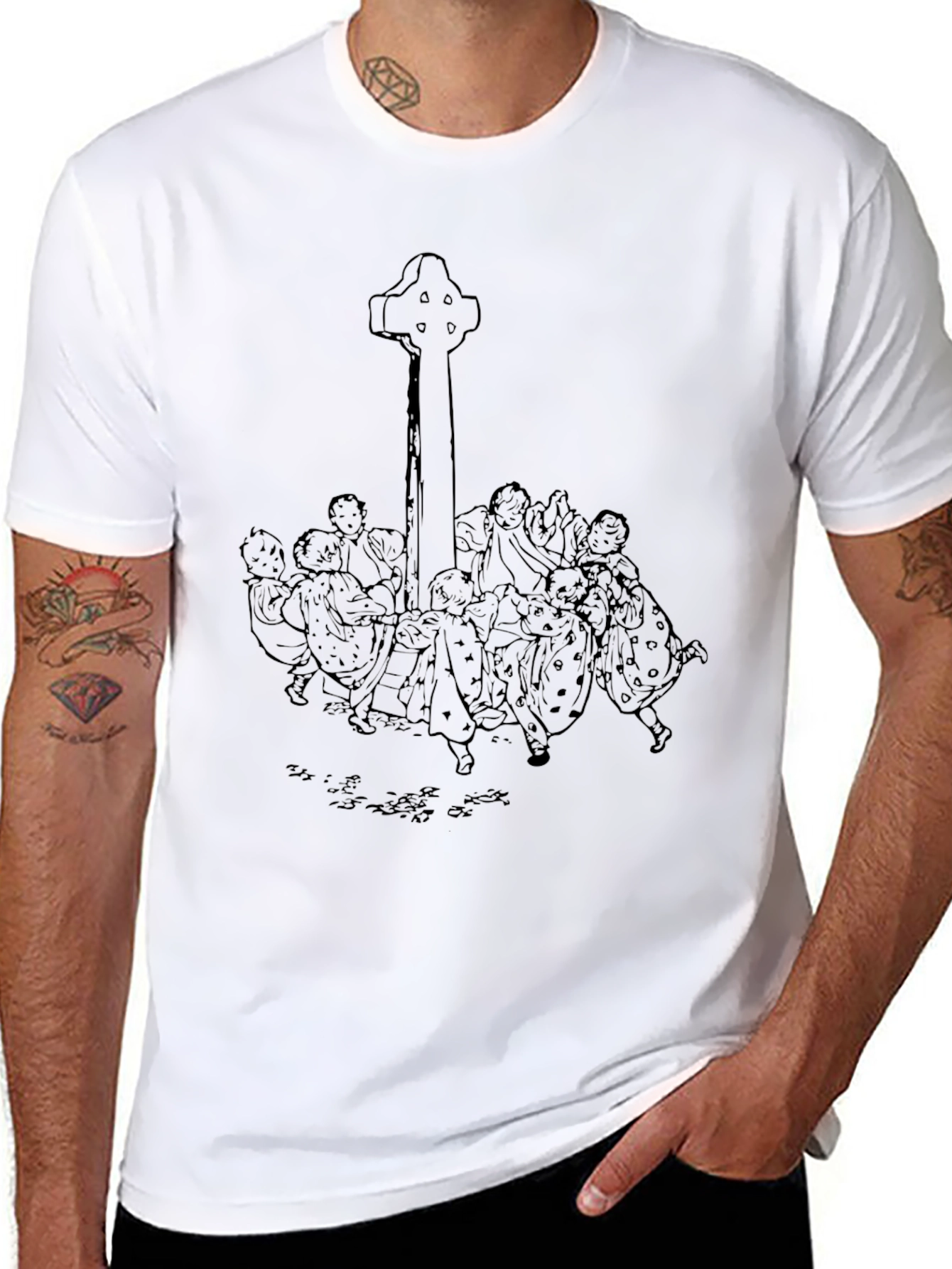 Whimsical Celtic Cross Graphic Tee - Unisex Black T-Shirt