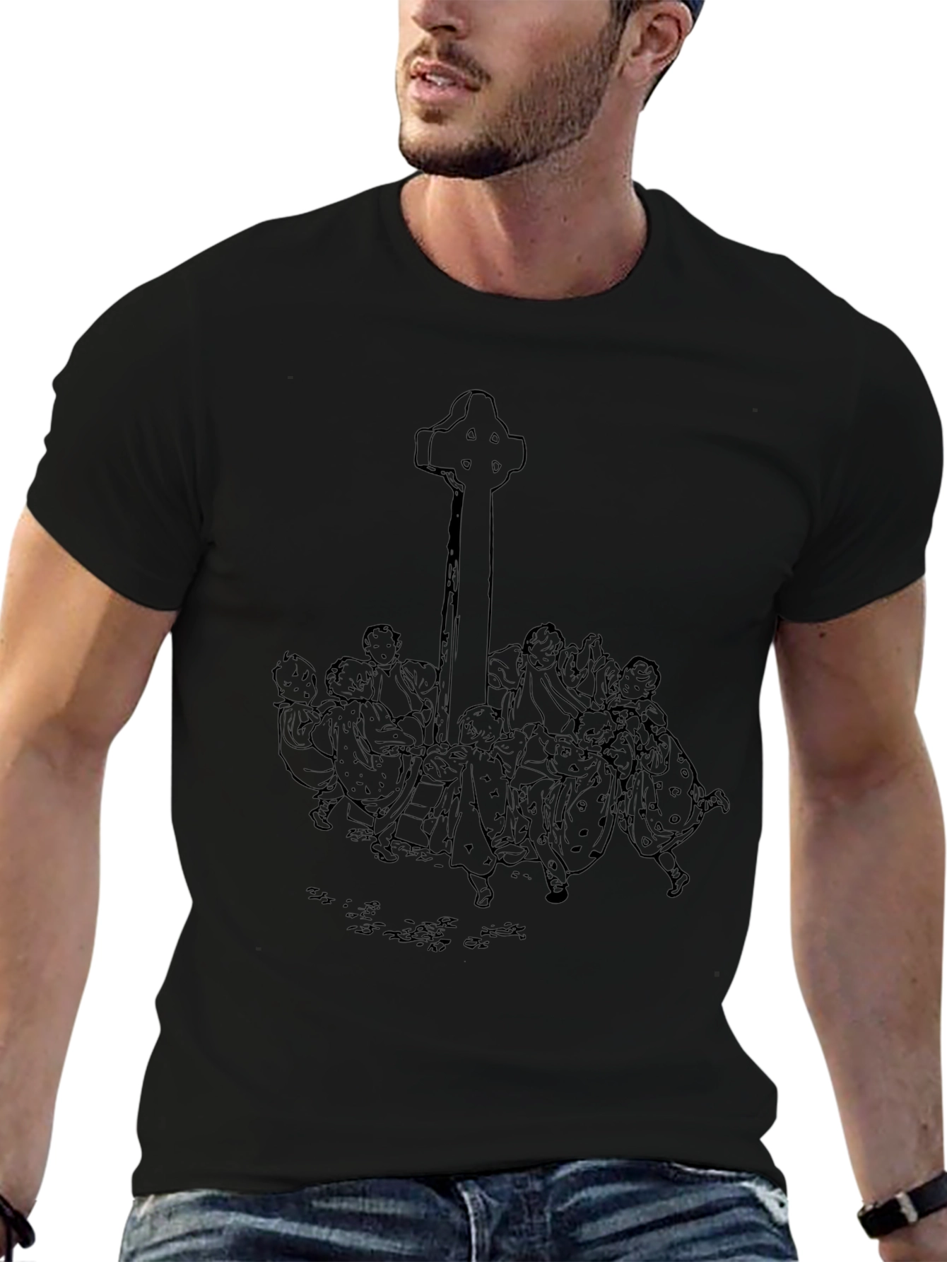 Whimsical Celtic Cross Graphic Tee - Unisex Black T-Shirt