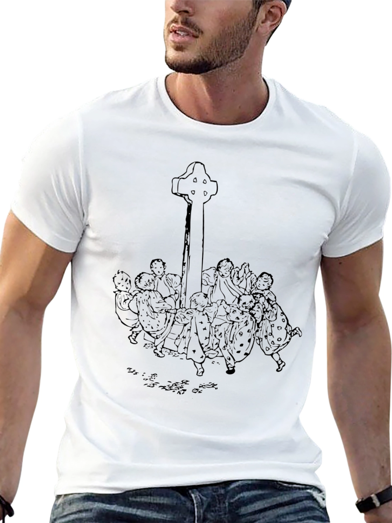Whimsical Celtic Cross Graphic Tee - Unisex Black T-Shirt