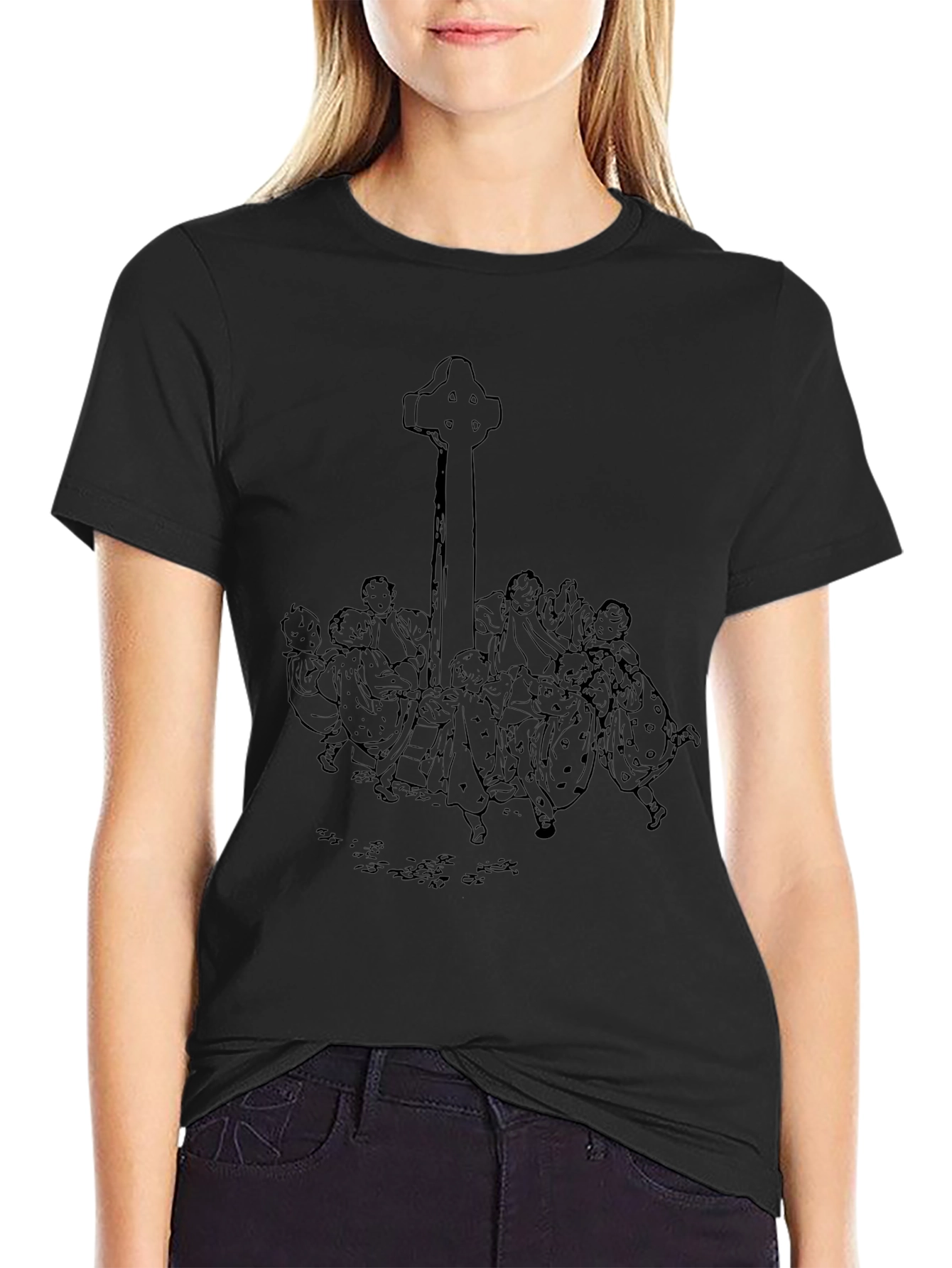 Whimsical Celtic Cross Graphic Tee - Unisex Black T-Shirt