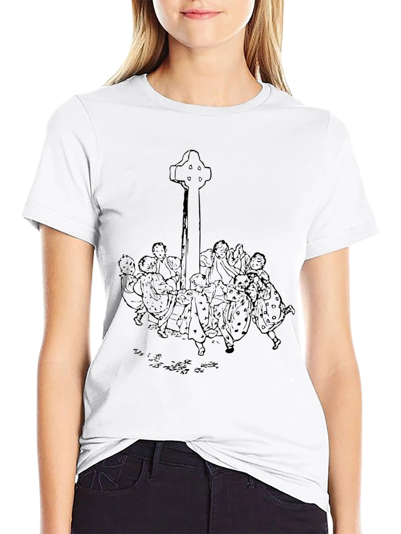 Whimsical Celtic Cross Graphic Tee - Unisex Black T-Shirt