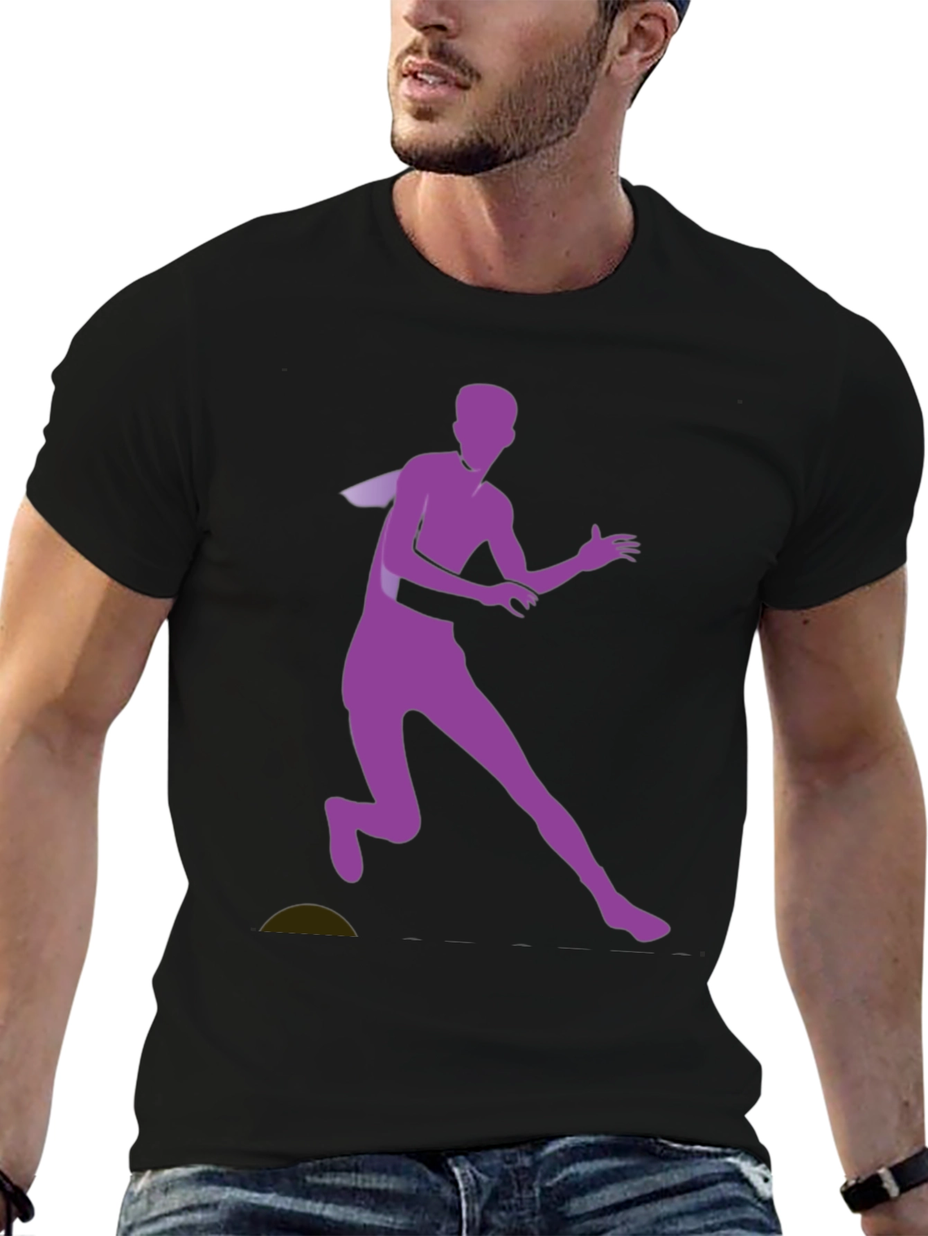 Black Graphic Tee with Purple Running Silhouette