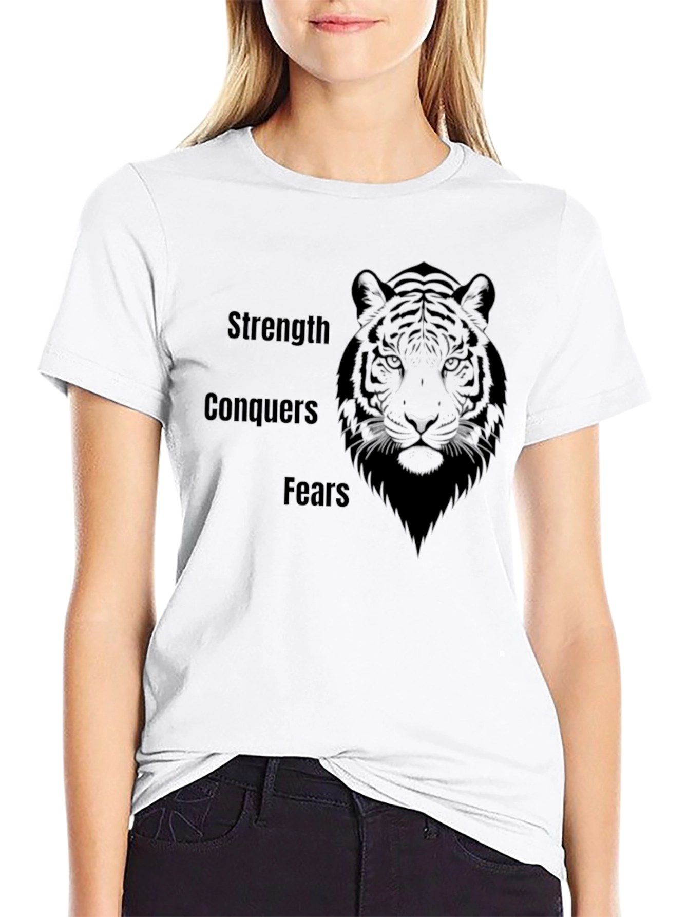 Strength Conquers Fears Tiger Graphic T-Shirt
