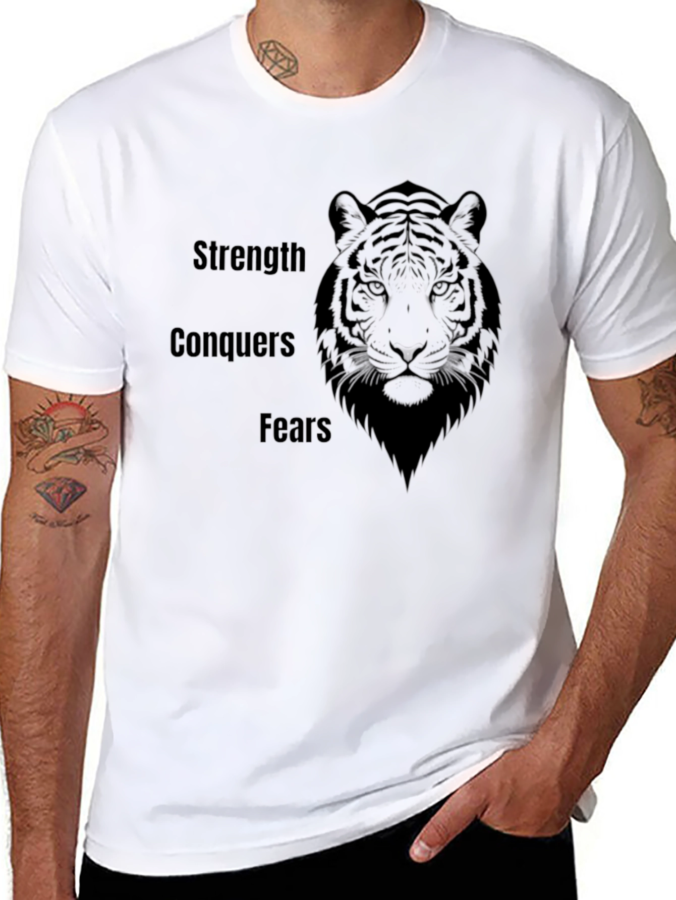 Strength Conquers Fears Tiger Graphic T-Shirt