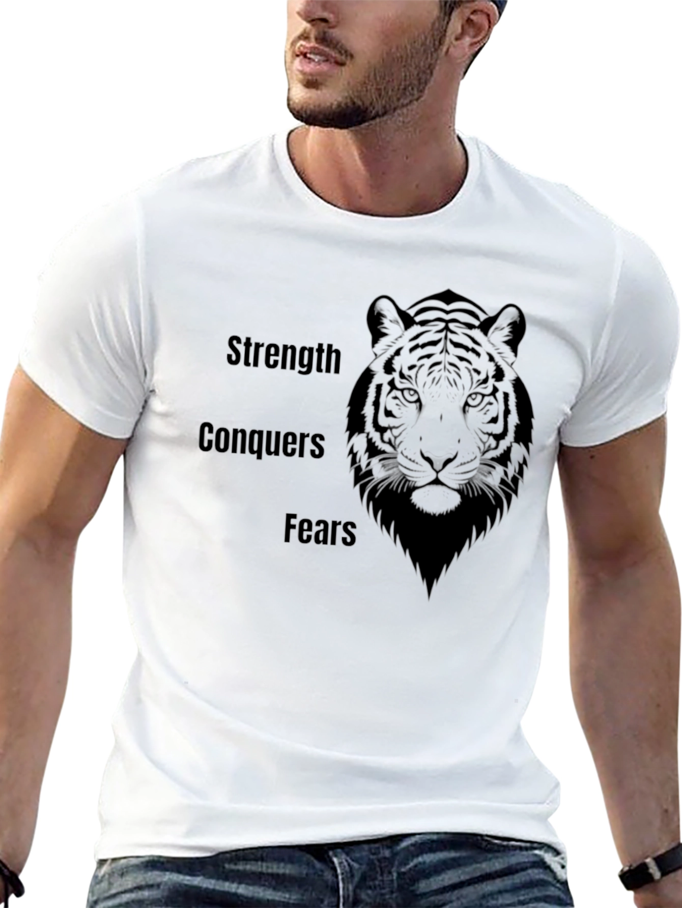 Strength Conquers Fears Tiger Graphic T-Shirt