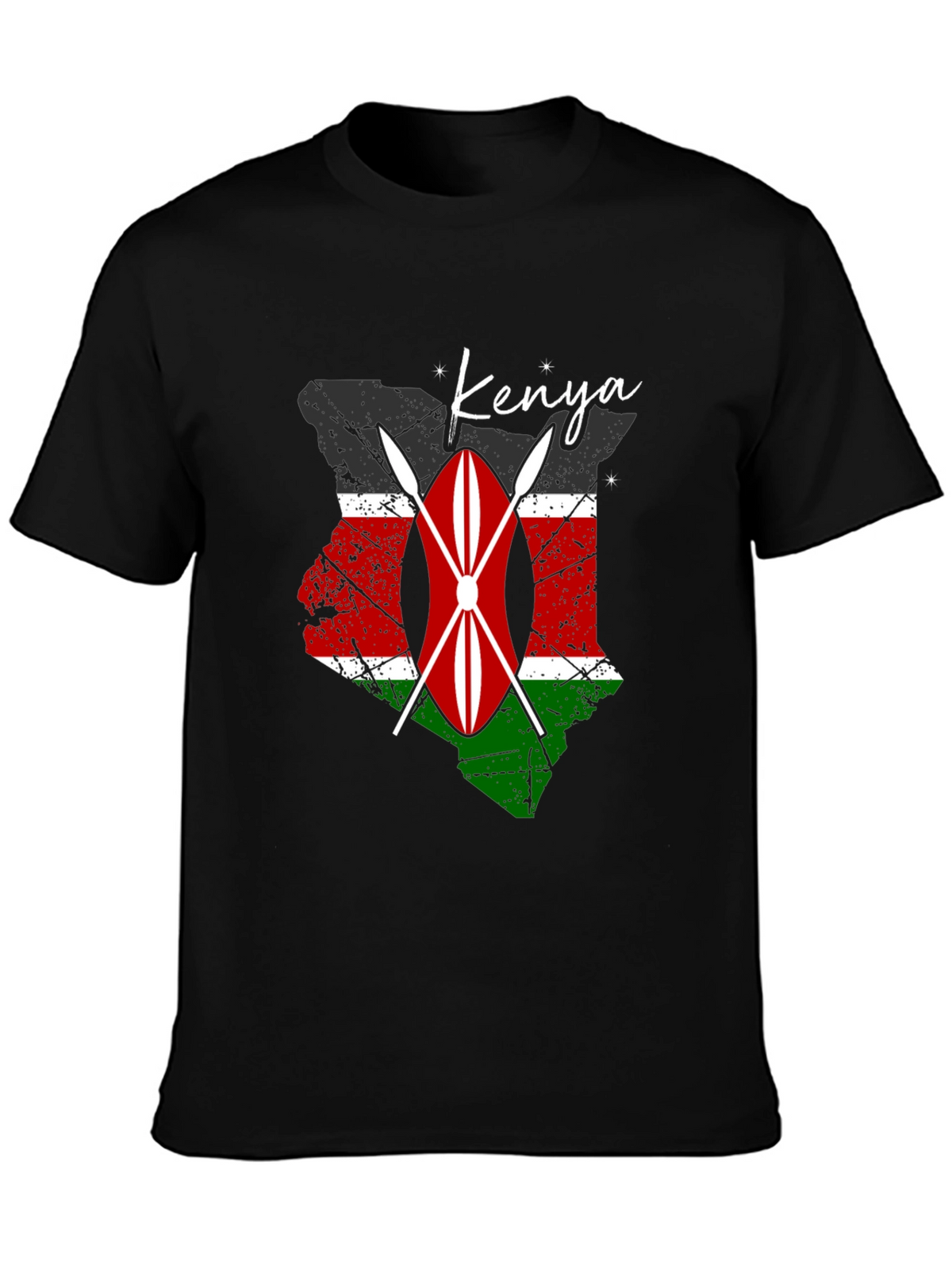 Kenya Flag Shield Graphic Tee - Mens Black T-Shirt