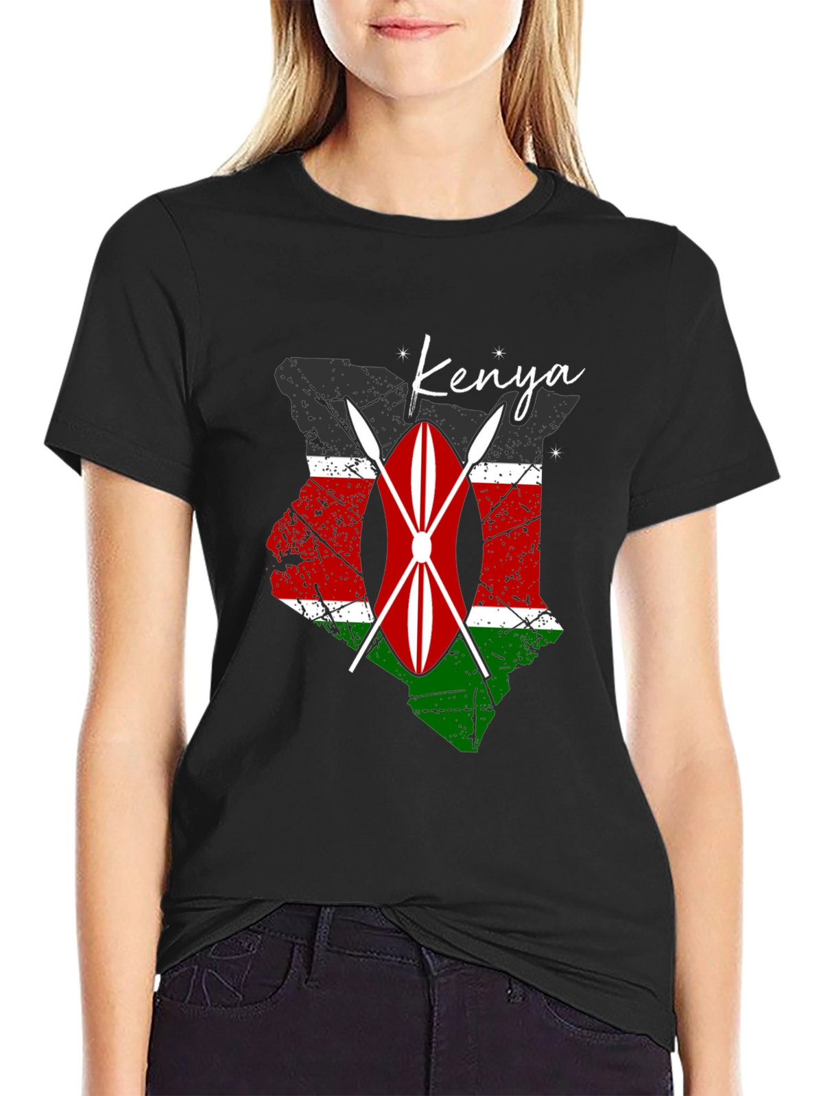 Kenya Flag Shield Graphic Tee - Mens Black T-Shirt