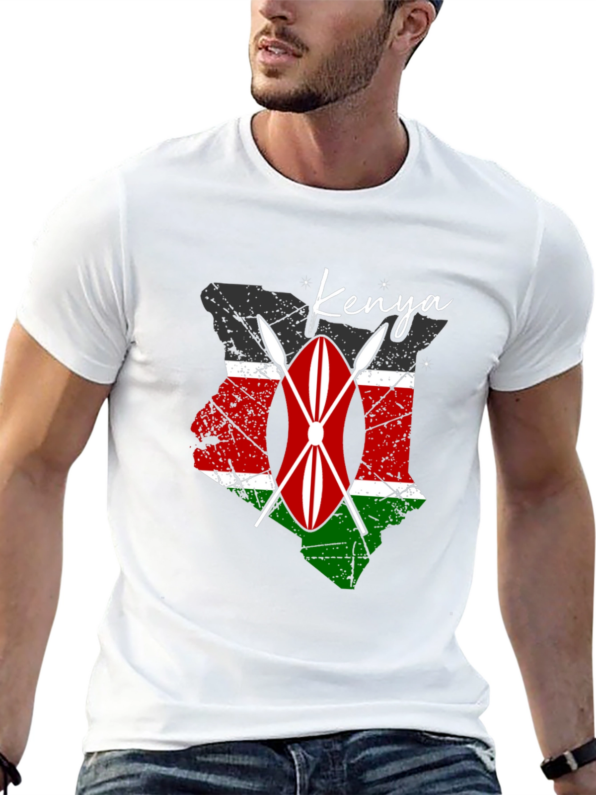 Kenya Flag Shield Graphic Tee - Mens Black T-Shirt