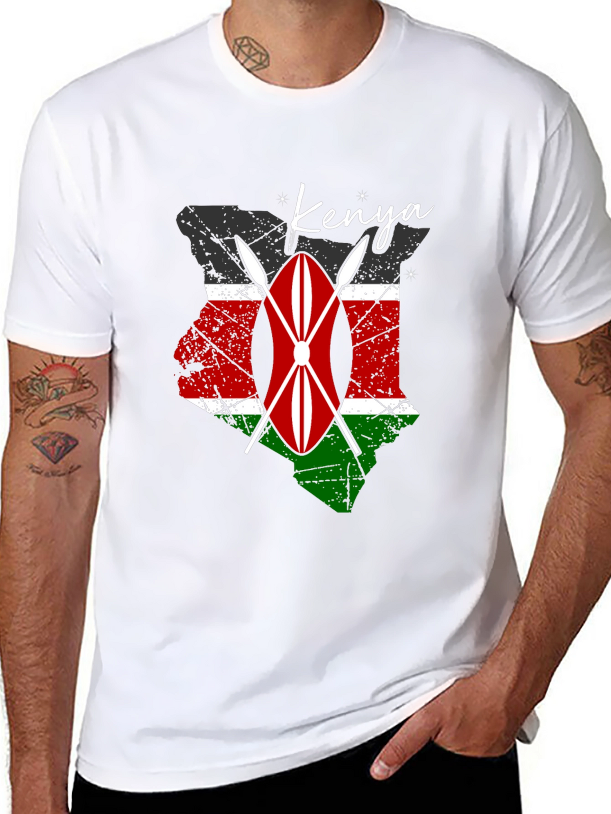 Kenya Flag Shield Graphic Tee - Mens Black T-Shirt