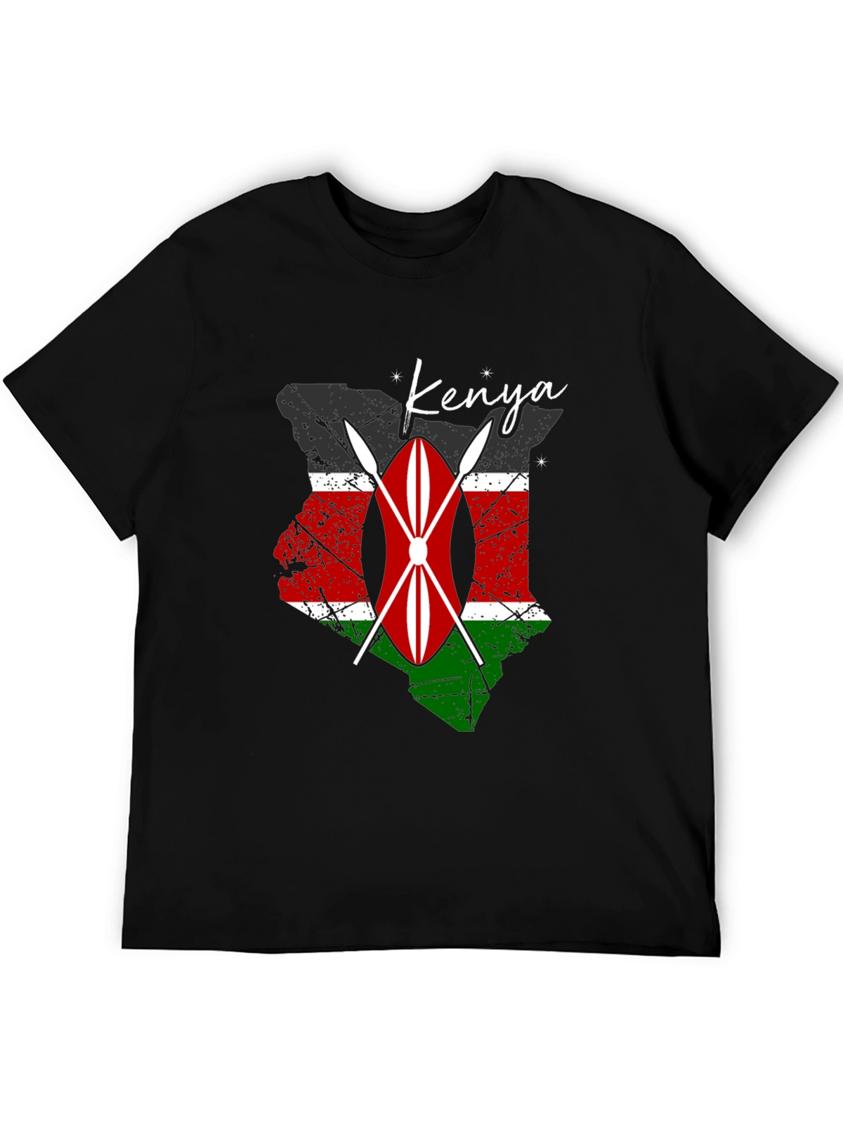 Kenya Flag Shield Graphic Tee - Mens Black T-Shirt
