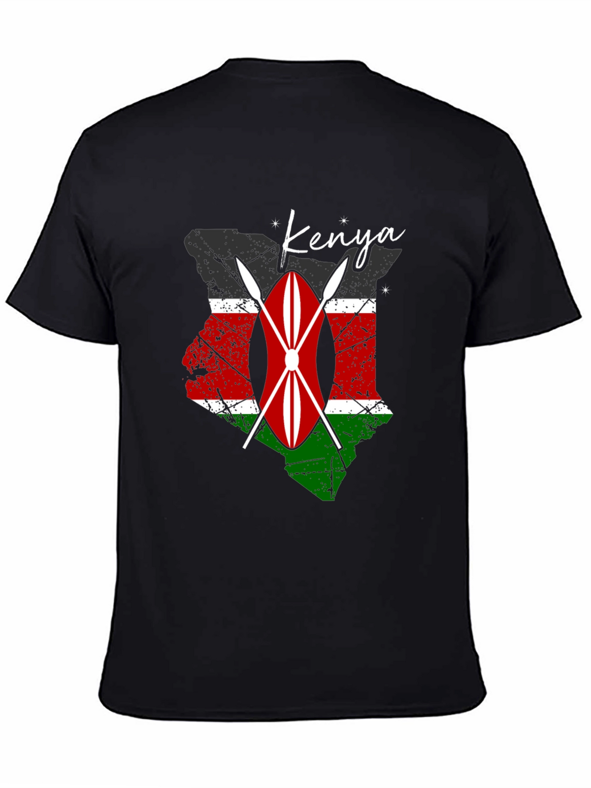 Kenya Flag Shield Graphic Tee - Mens Black T-Shirt
