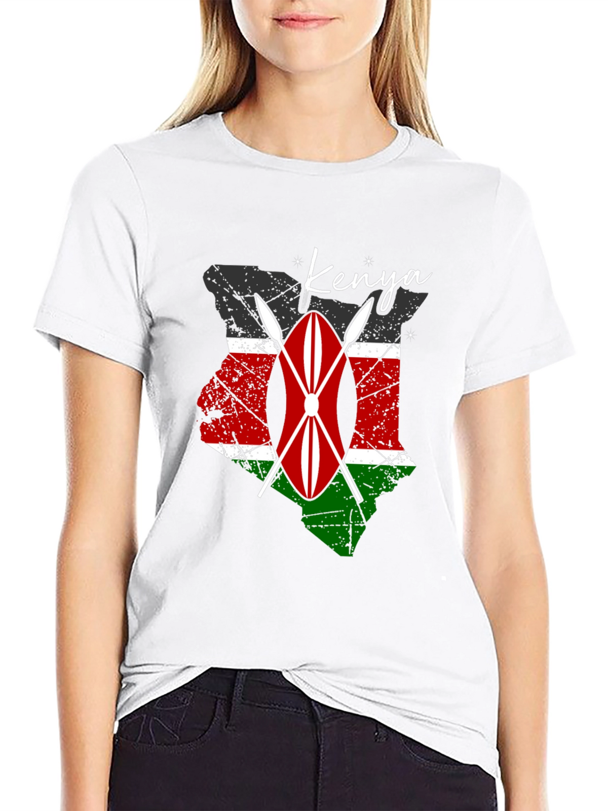 Kenya Flag Shield Graphic Tee - Mens Black T-Shirt