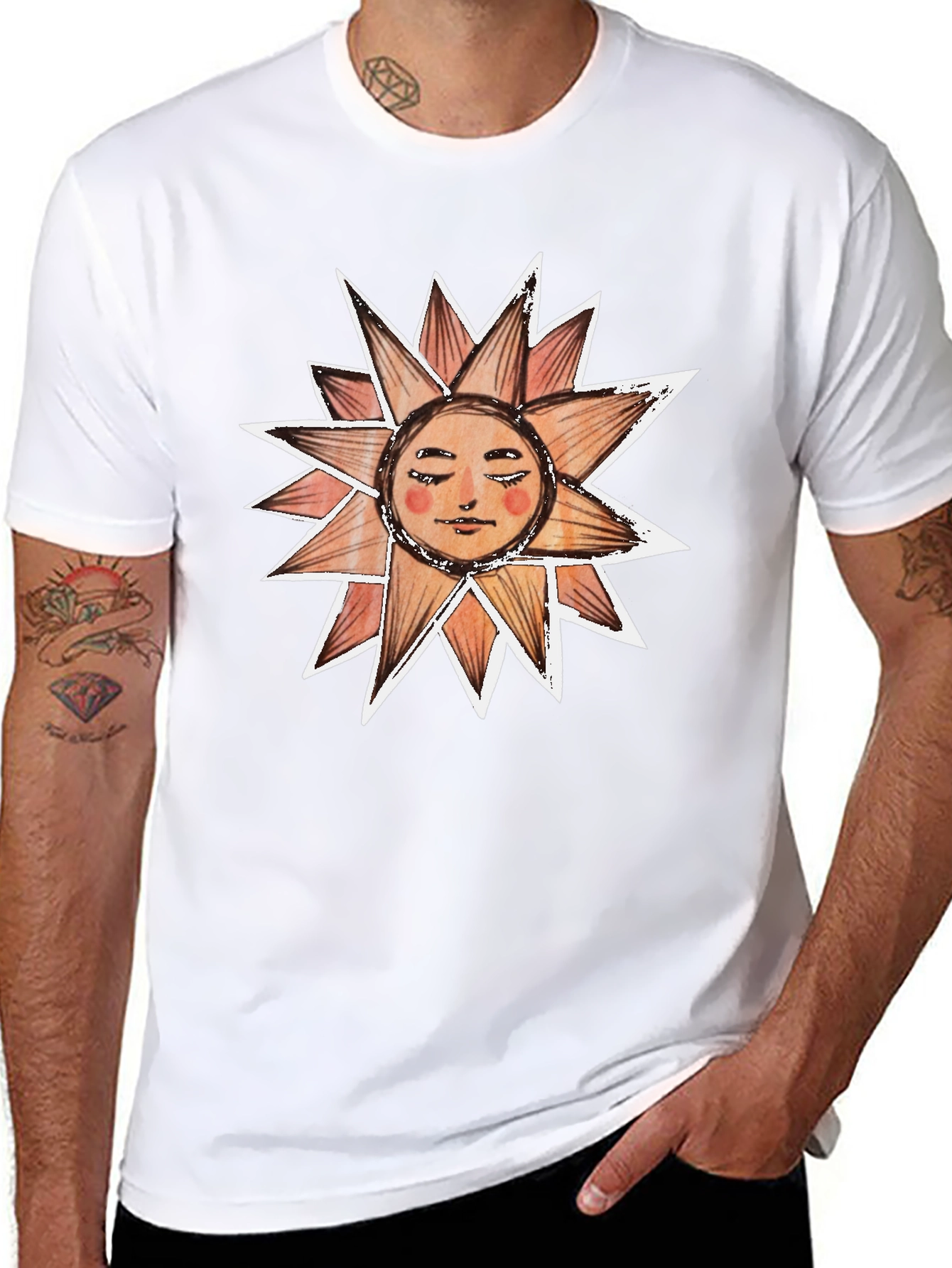 Sun Face Graphic Tee - Black Cotton T-Shirt