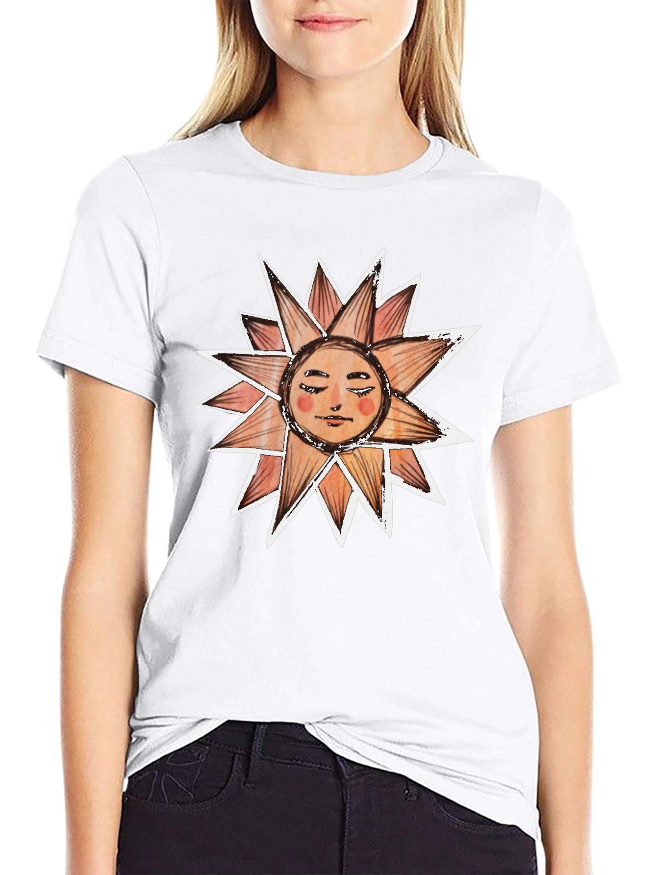 Sun Face Graphic Tee - Black Cotton T-Shirt