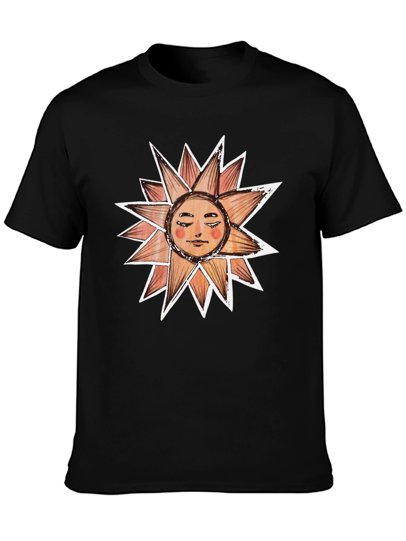 Sun Face Graphic Tee - Black Cotton T-Shirt