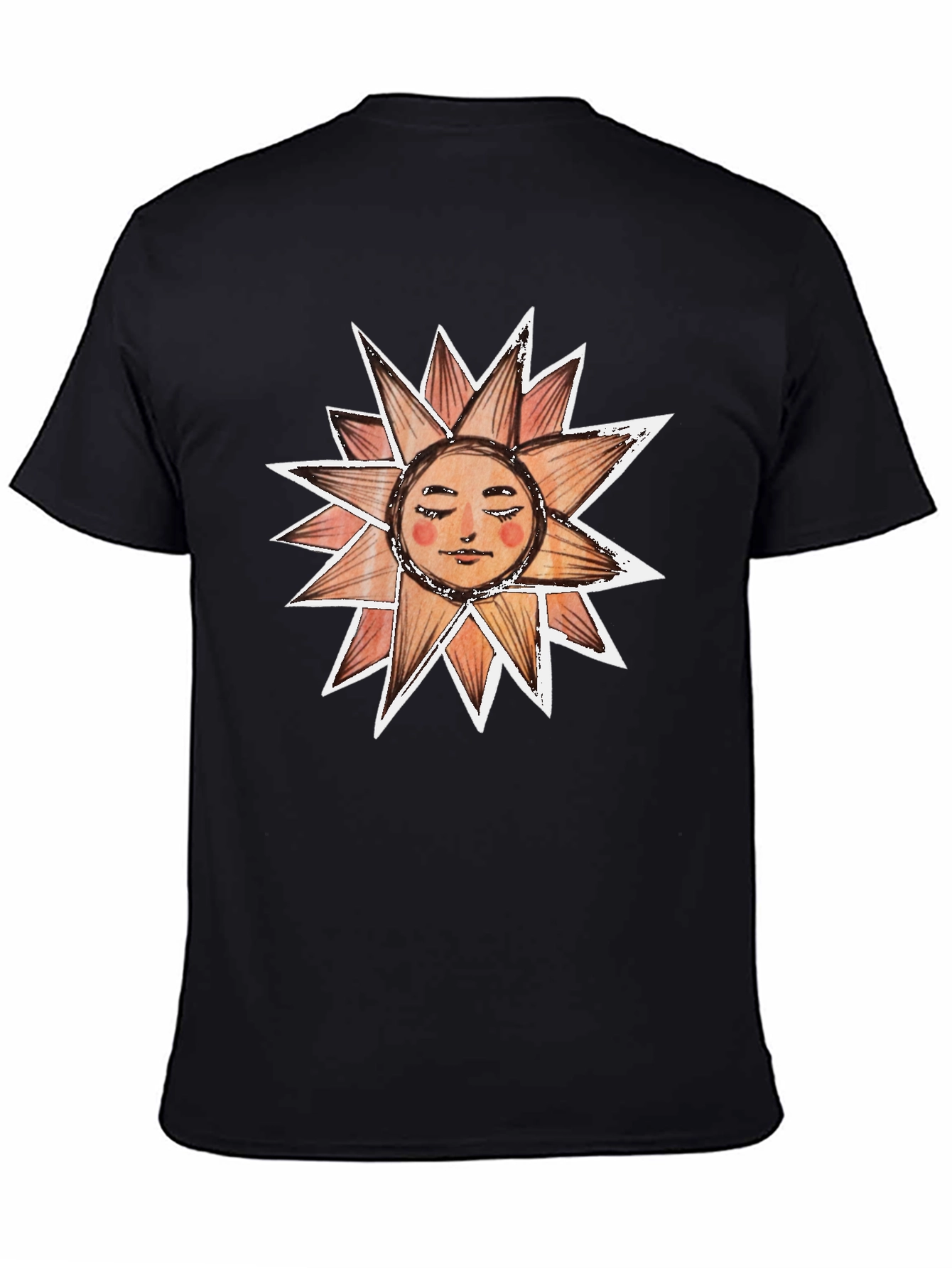 Sun Face Graphic Tee - Black Cotton T-Shirt