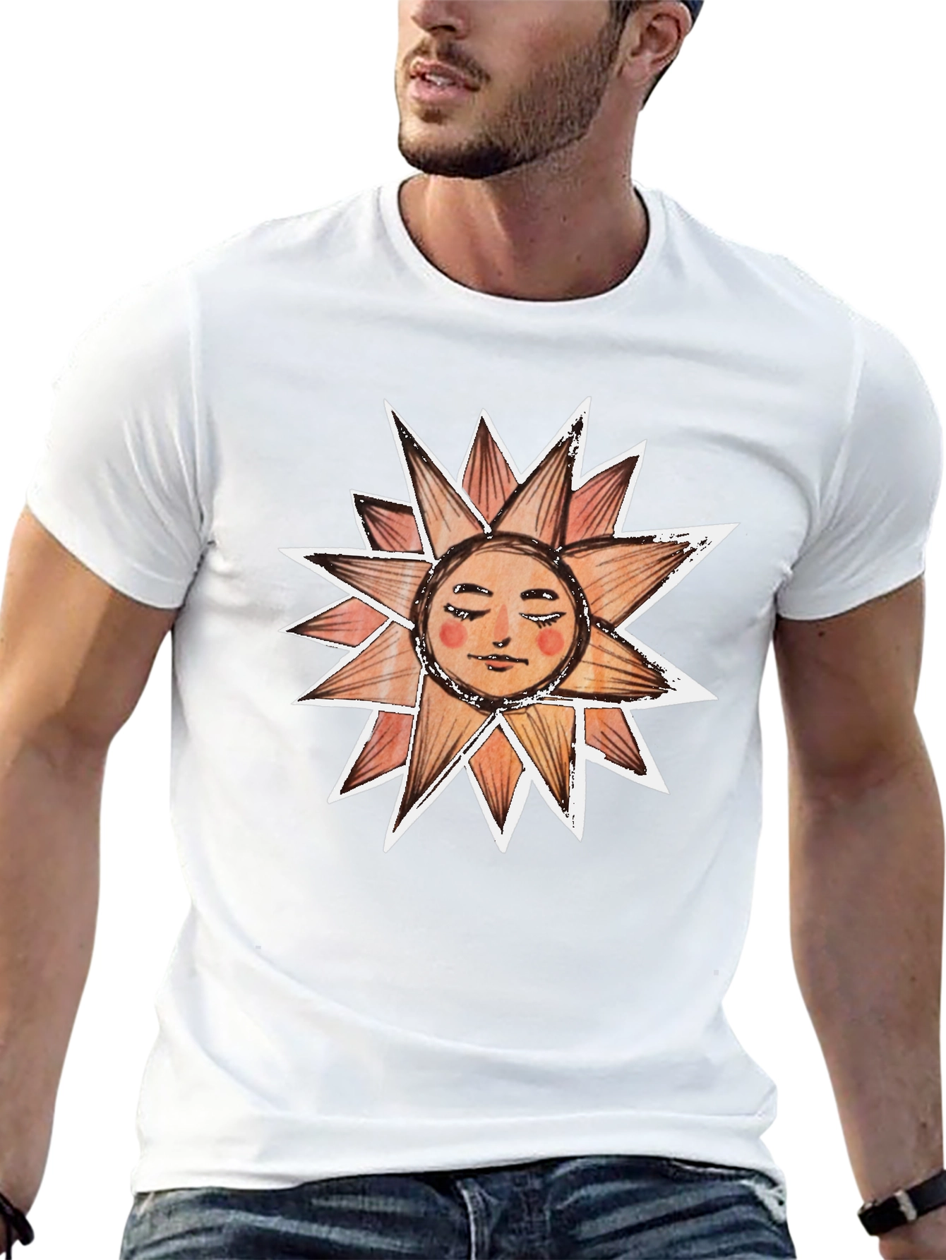 Sun Face Graphic Tee - Black Cotton T-Shirt