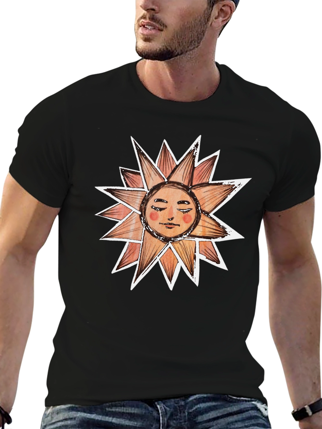 Sun Face Graphic Tee - Black Cotton T-Shirt