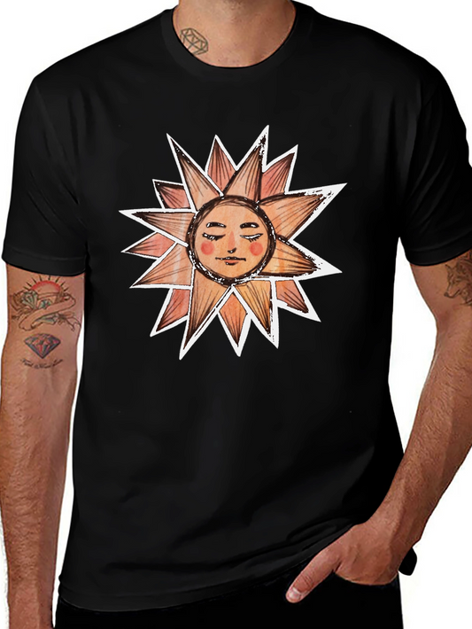 Sun Face Graphic Tee - Black Cotton T-Shirt