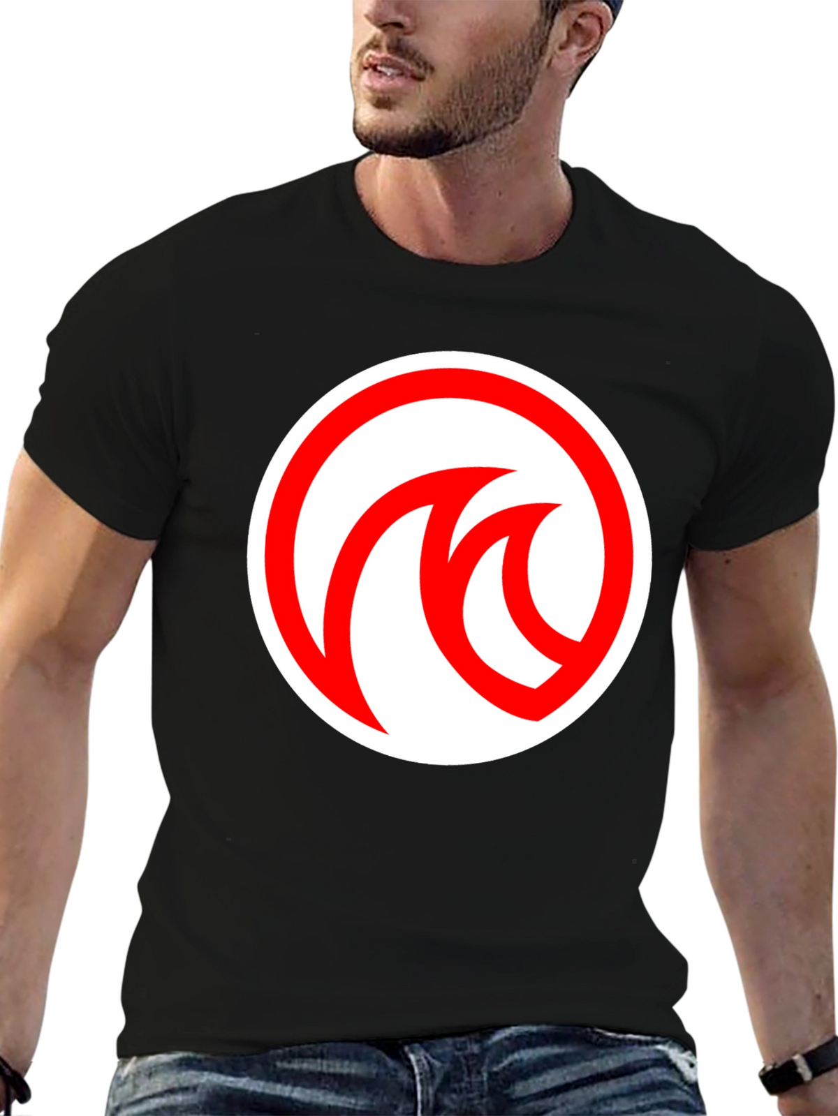 Modern Black T-Shirt with Red Circle Logo