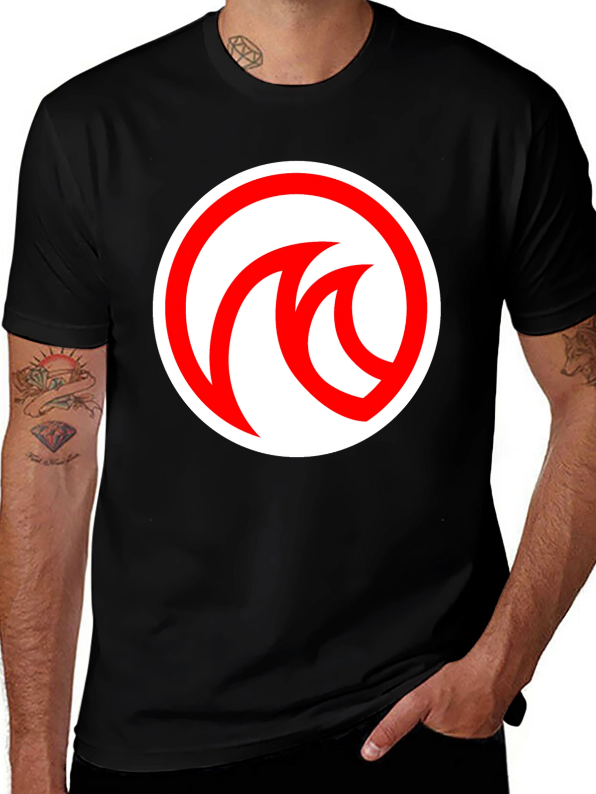 Modern Black T-Shirt with Red Circle Logo