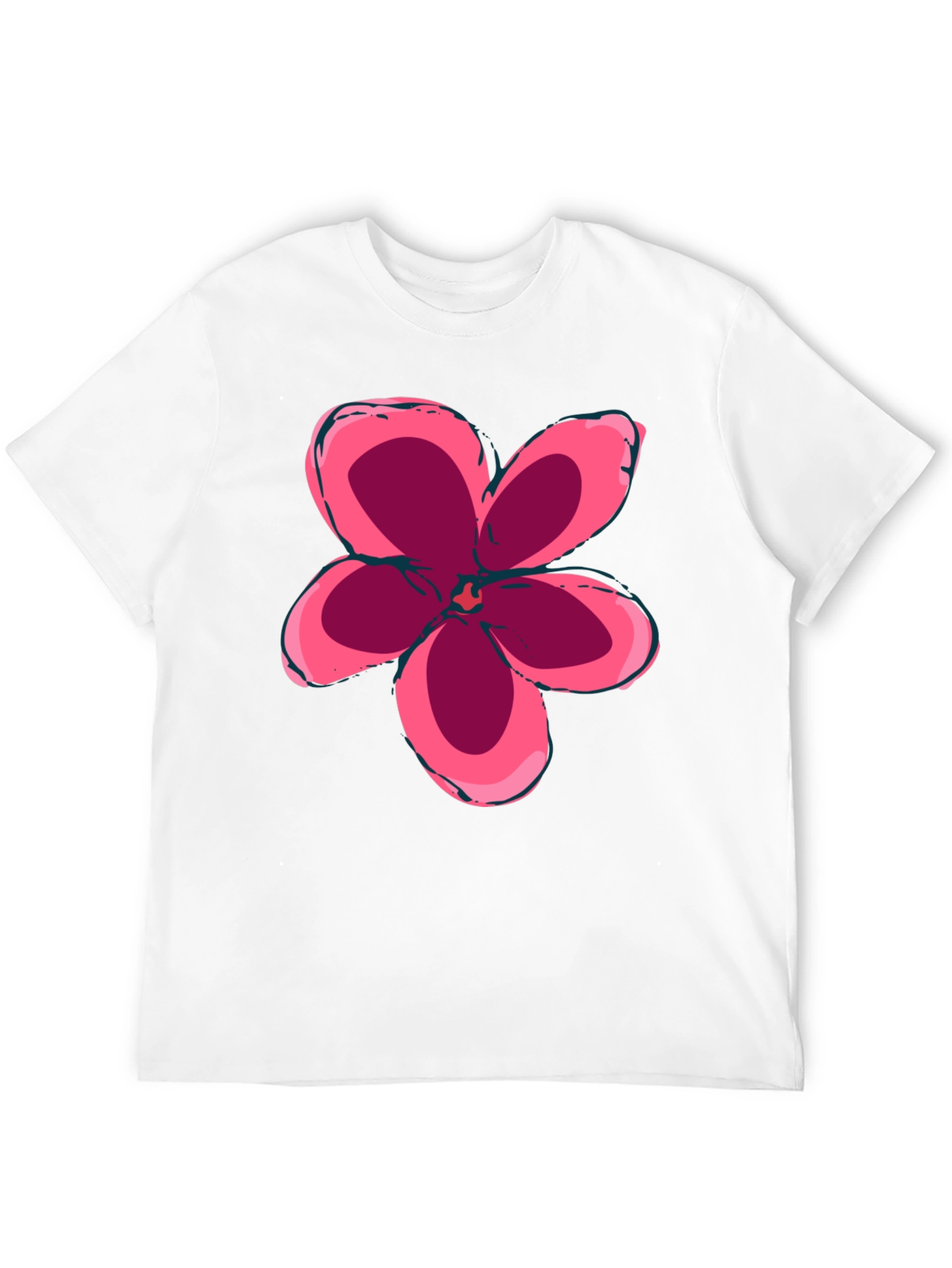 Black T-Shirt with Pink Flower Graphic