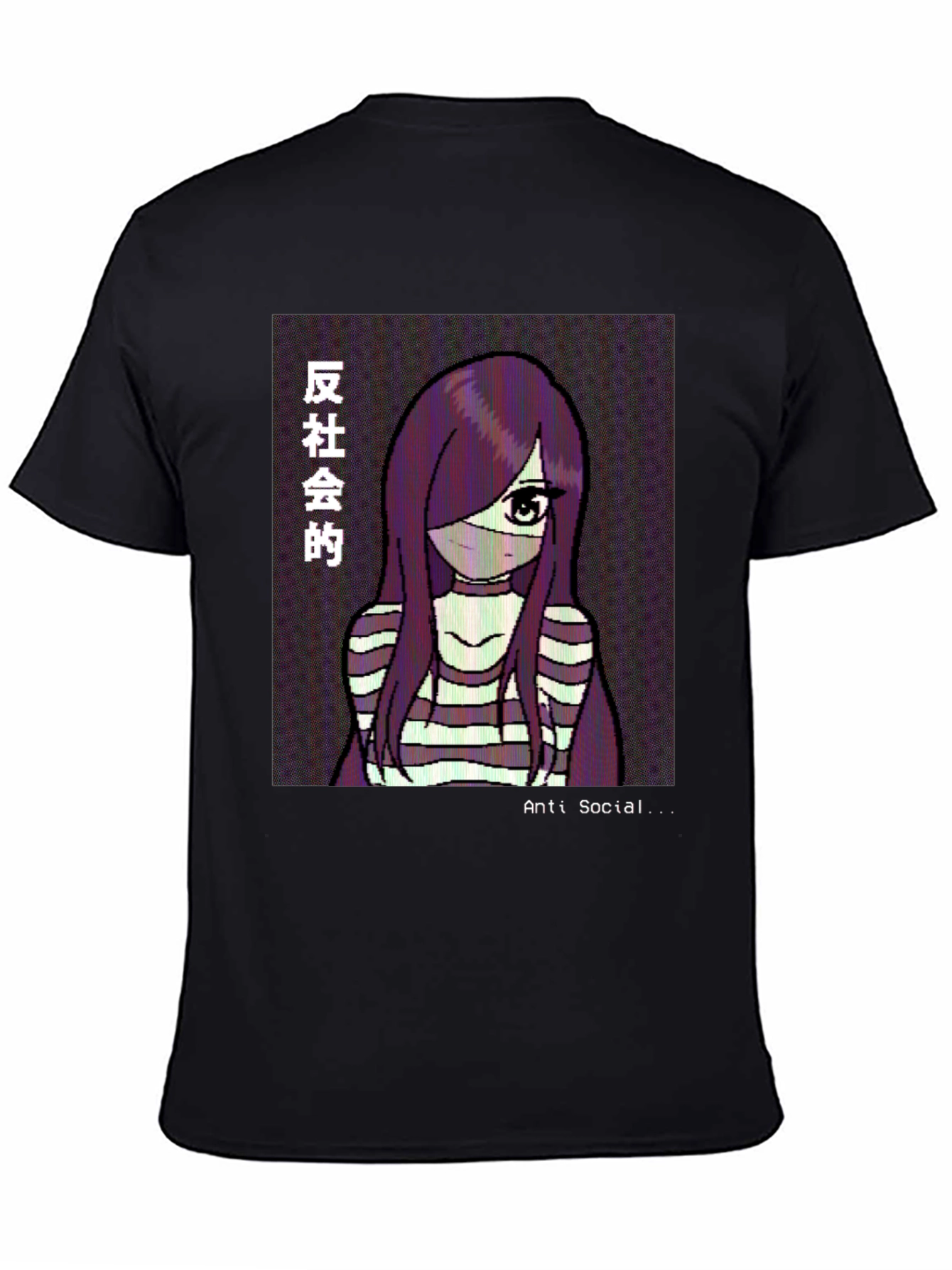 Anti-Social Anime Girl Graphic Tee - Black