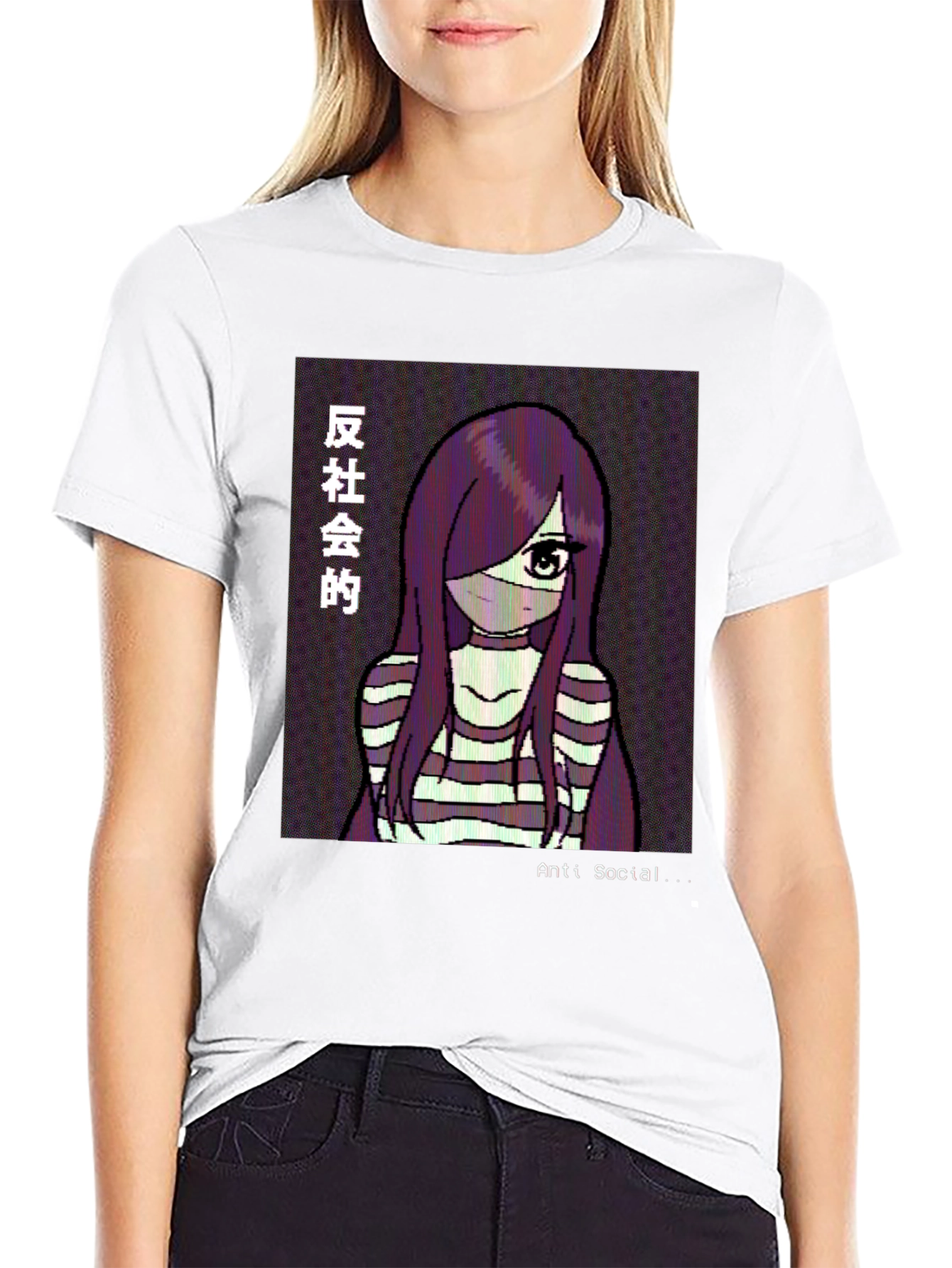 Anti-Social Anime Girl Graphic Tee - Black