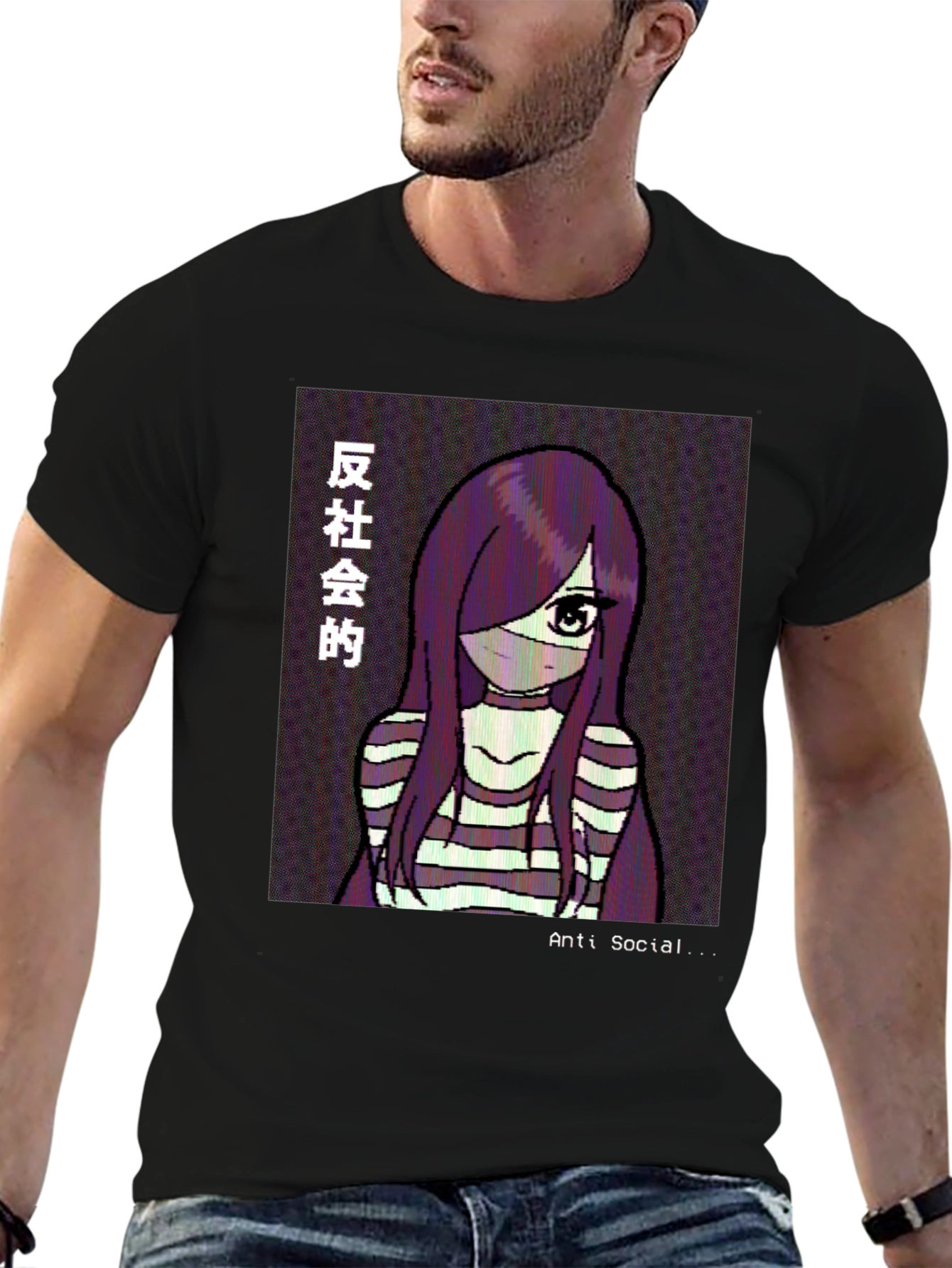 Anti-Social Anime Girl Graphic Tee - Black