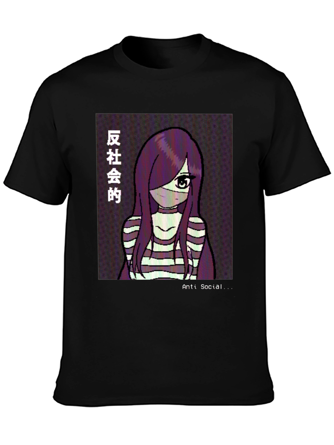 Anti-Social Anime Girl Graphic Tee - Black