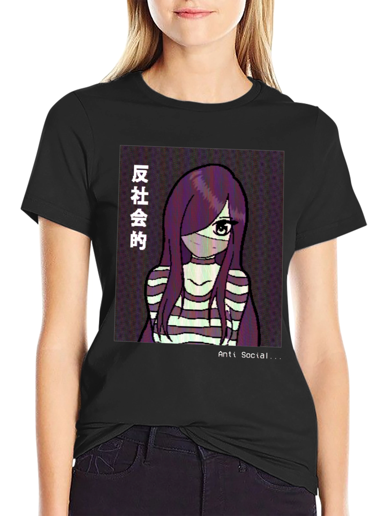 Anti-Social Anime Girl Graphic Tee - Black