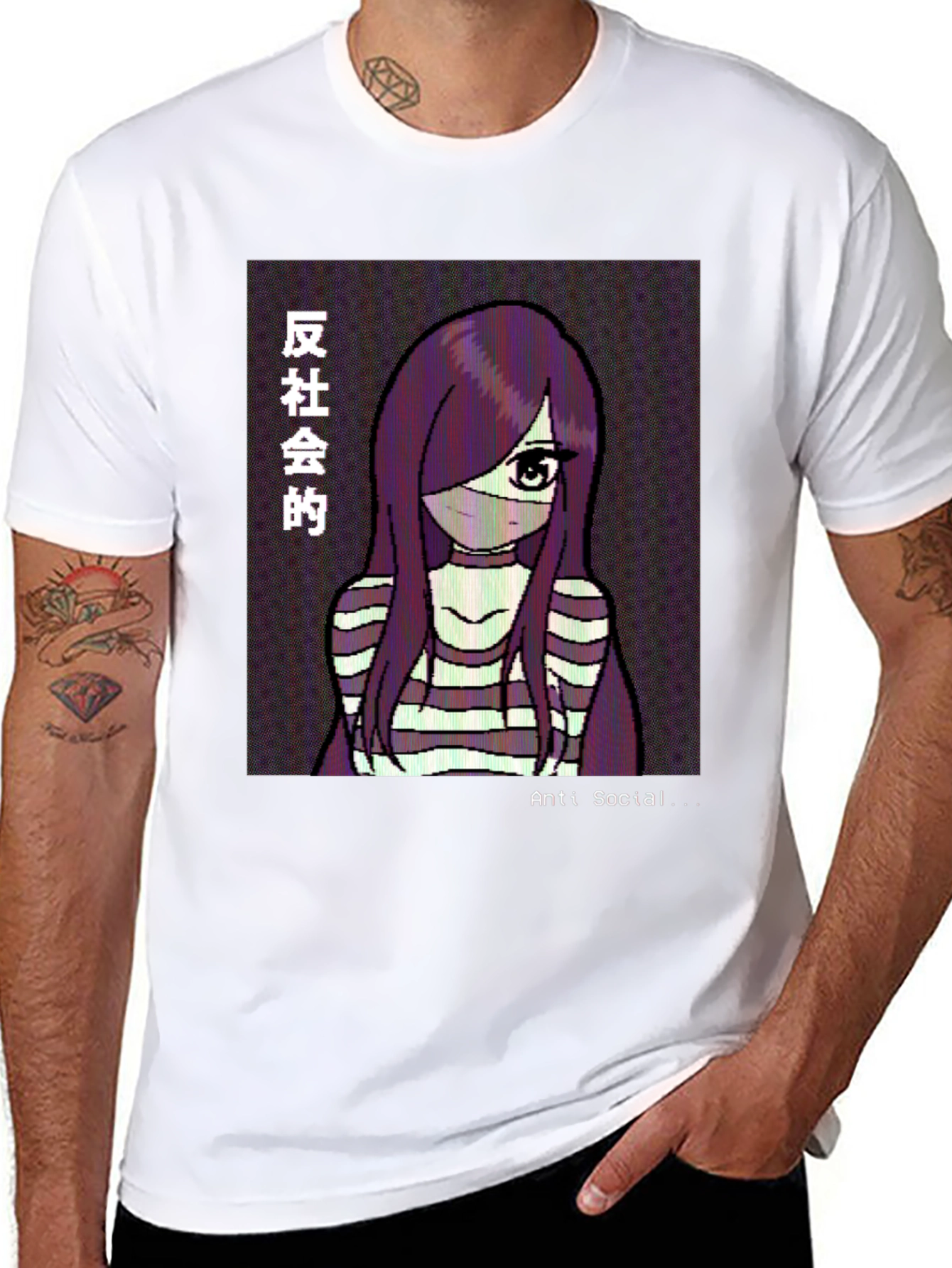 Anti-Social Anime Girl Graphic Tee - Black