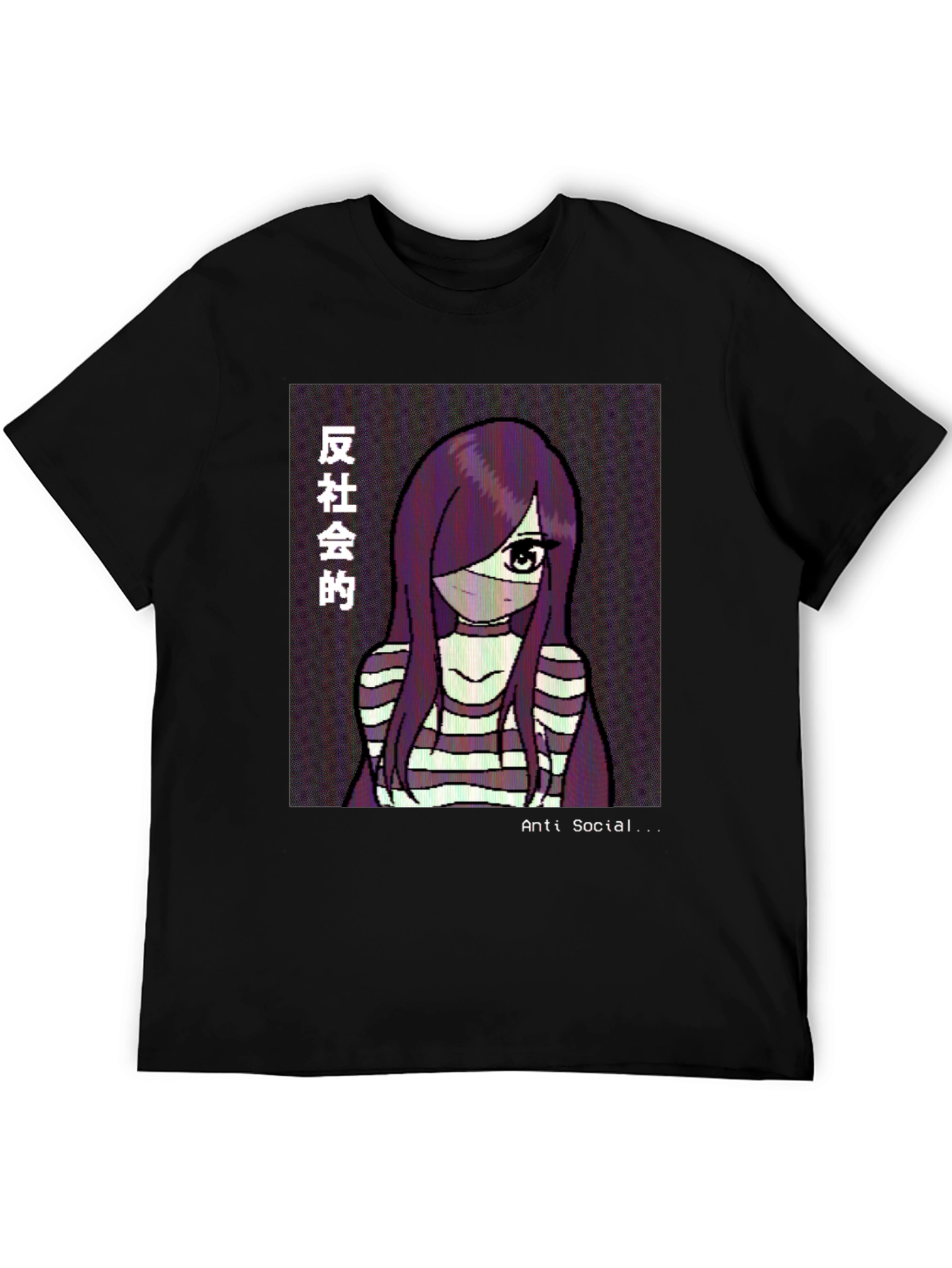 Anti-Social Anime Girl Graphic Tee - Black