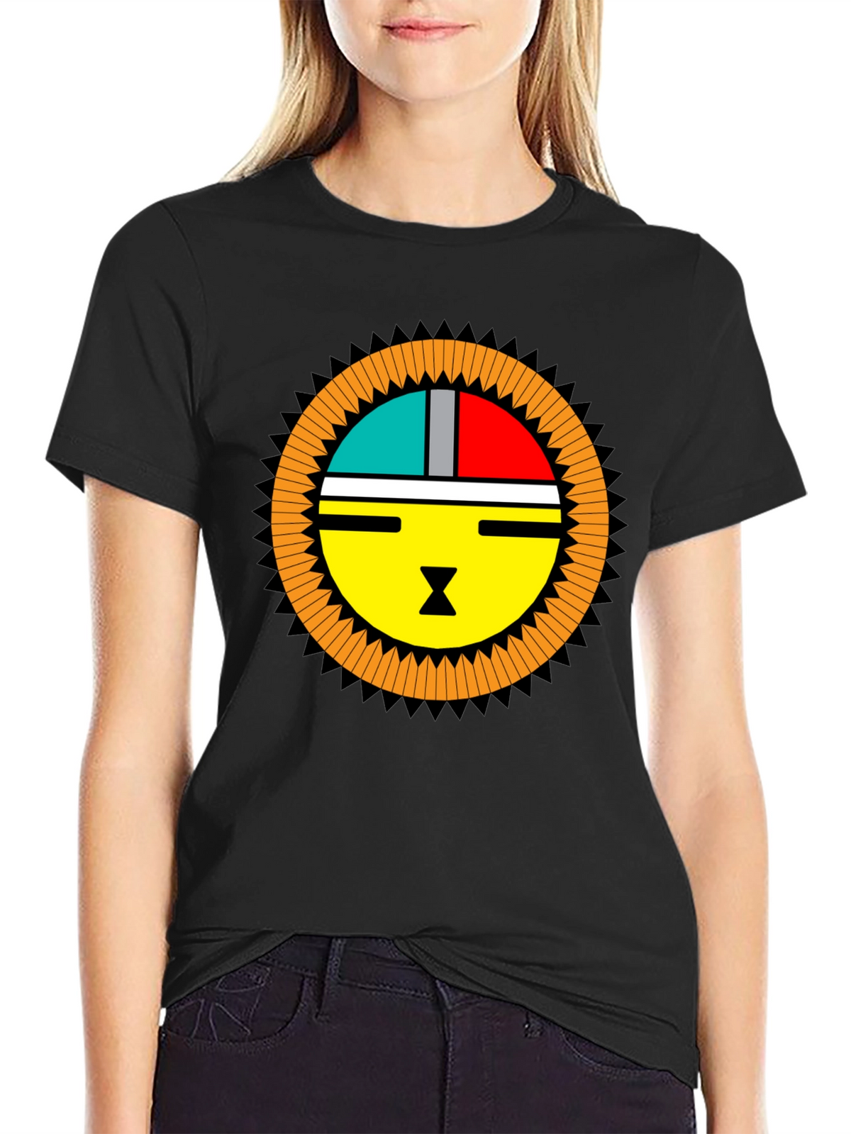 Graphic Tee - Modern Sun Design Black T-Shirt