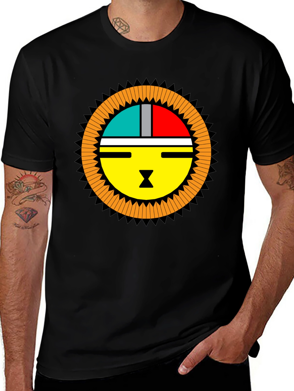 Graphic Tee - Modern Sun Design Black T-Shirt