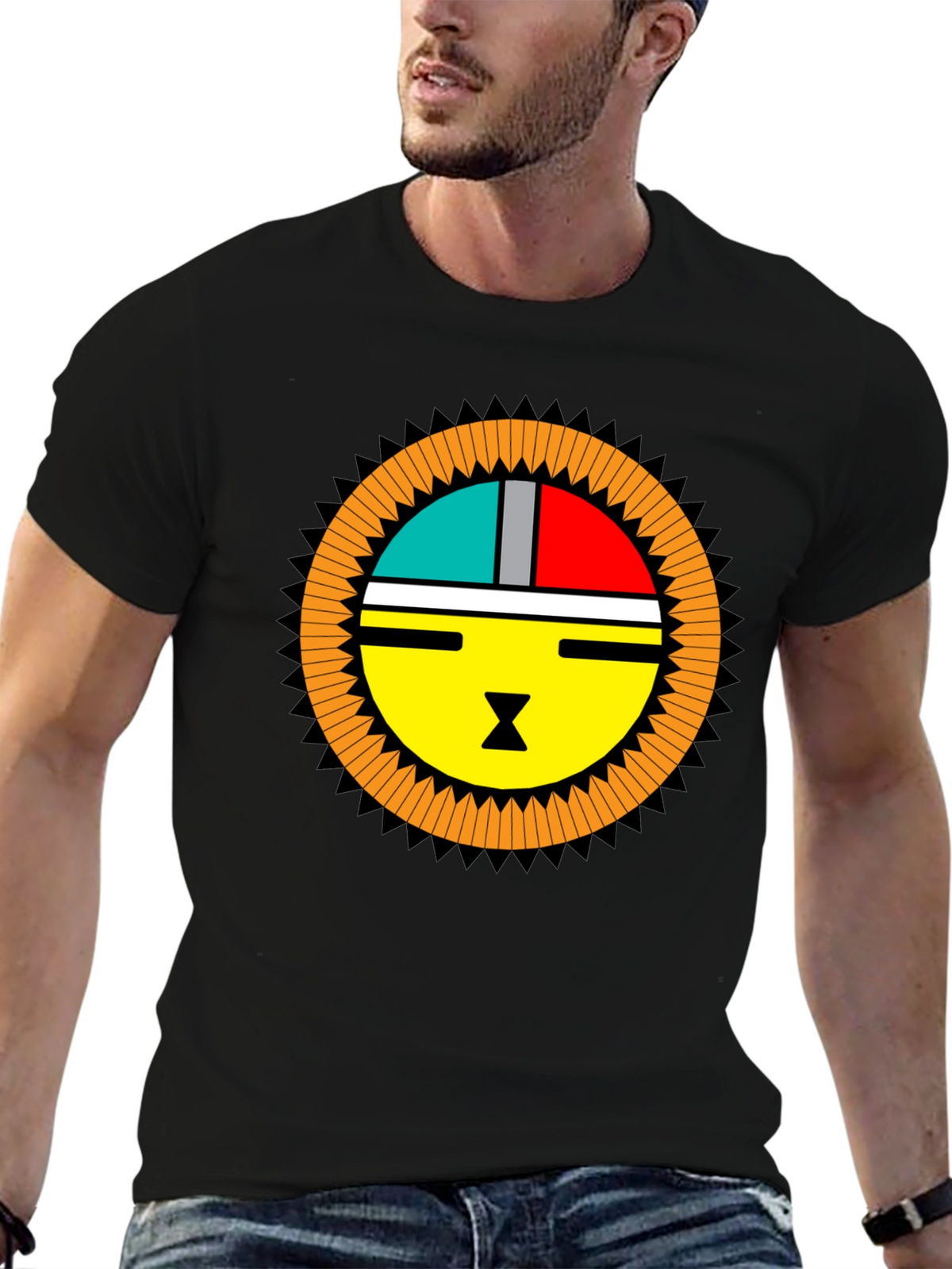 Graphic Tee - Modern Sun Design Black T-Shirt