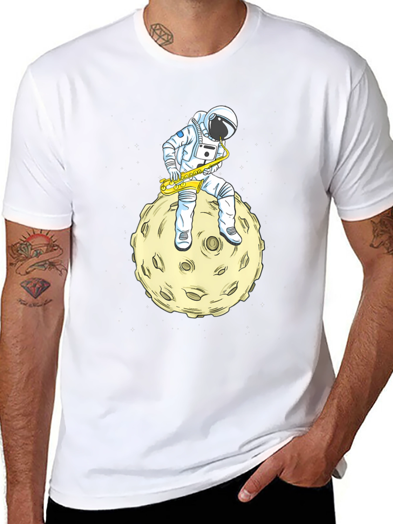 Astronaut Sax Moon Black T-Shirt