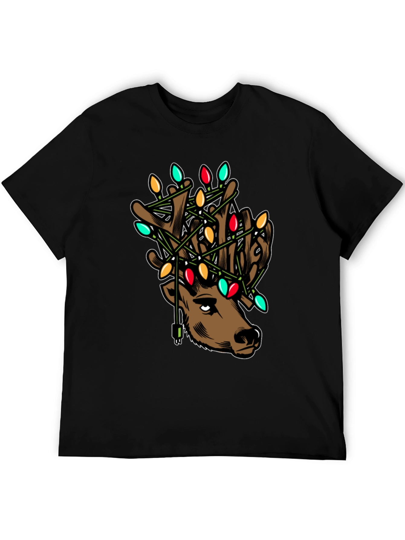 Reindeer Christmas Lights Graphic T-Shirt