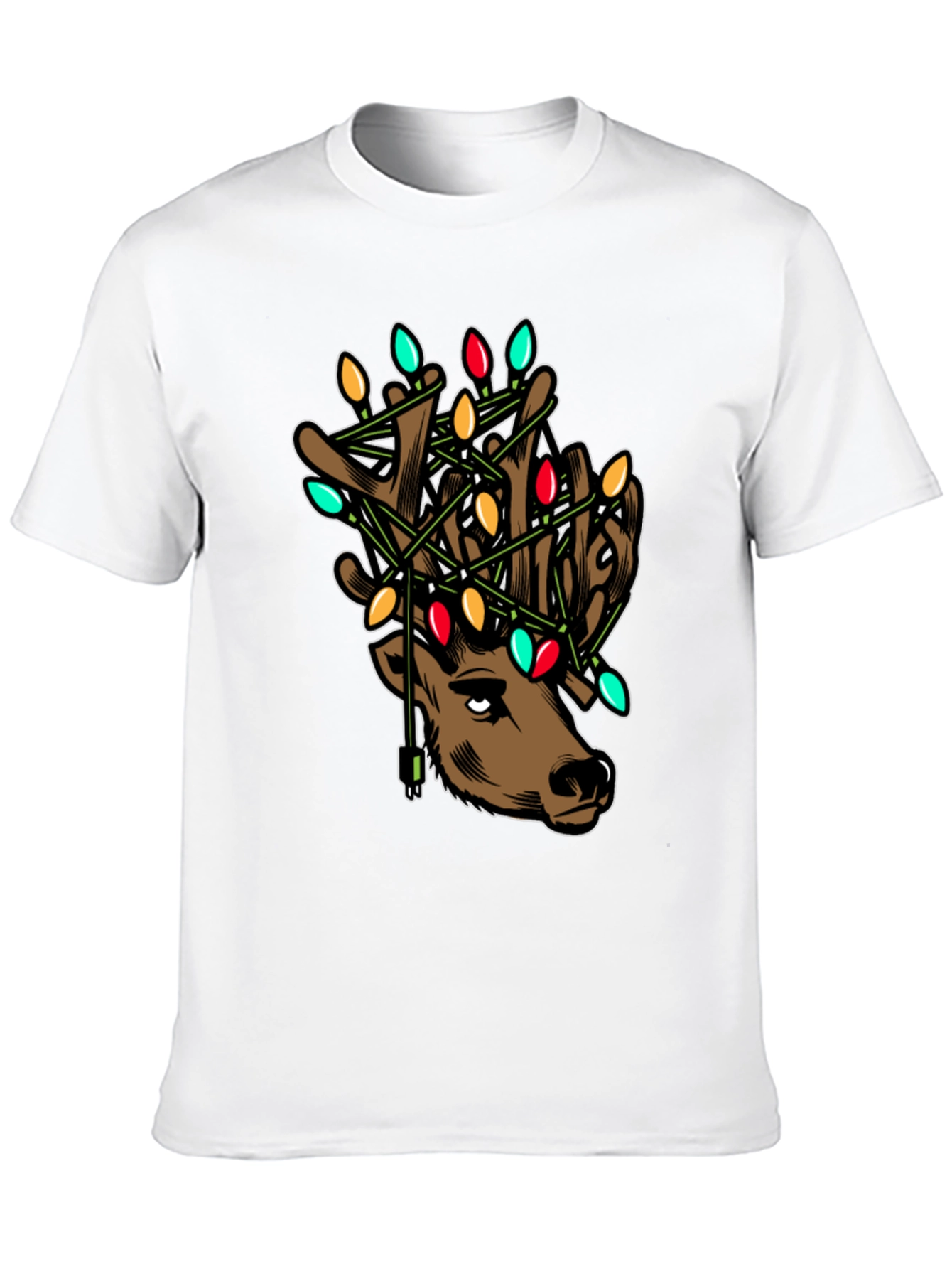 Reindeer Christmas Lights Graphic T-Shirt