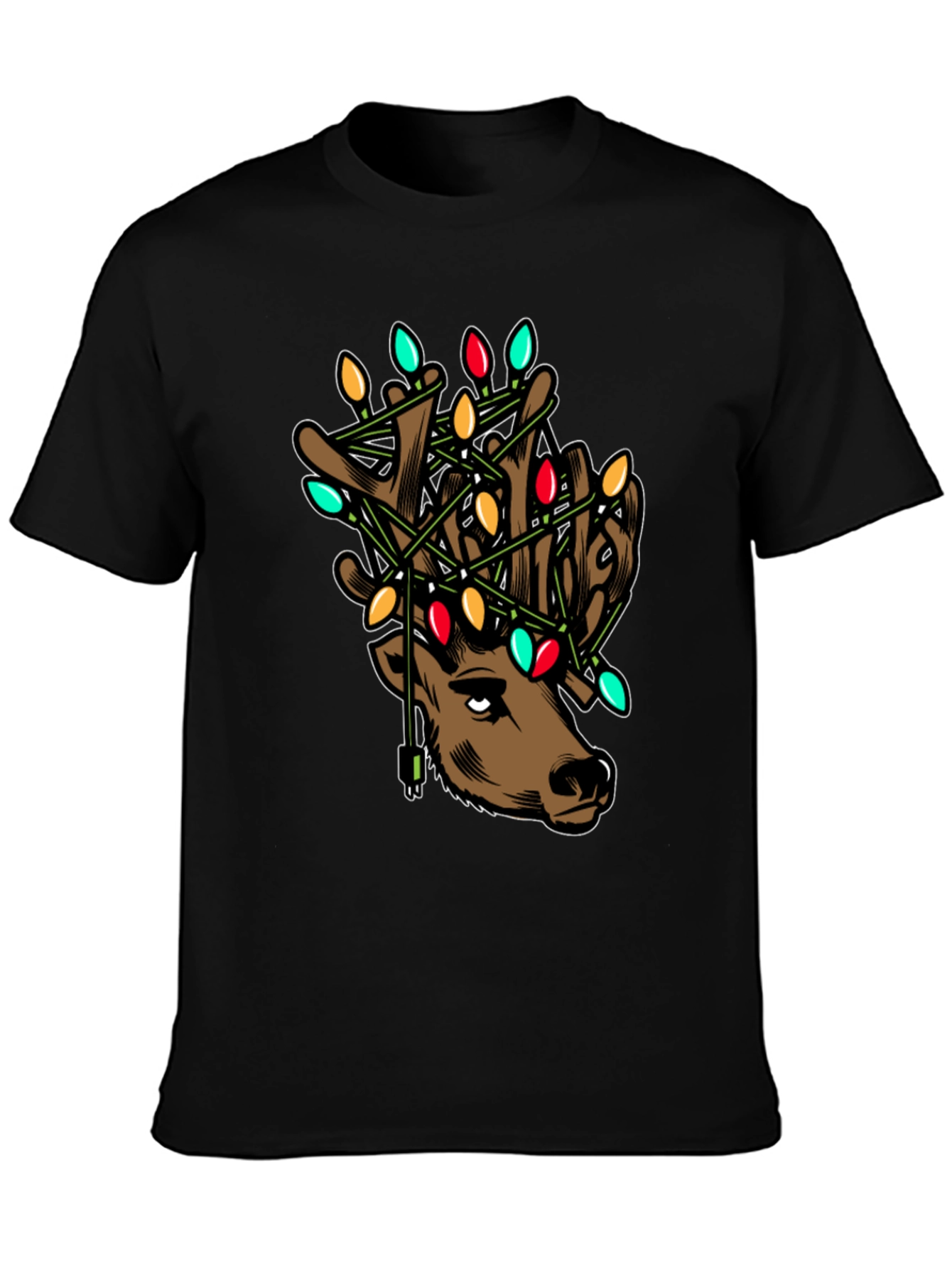 Reindeer Christmas Lights Graphic T-Shirt