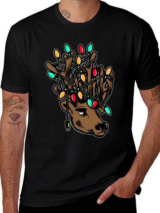 Reindeer Christmas Lights Graphic T-Shirt