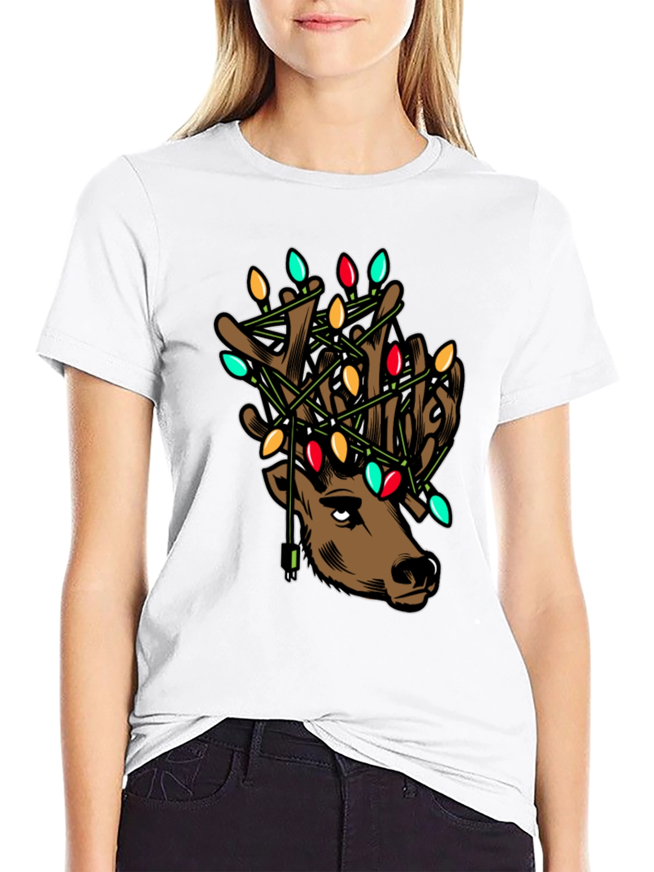 Reindeer Christmas Lights Graphic T-Shirt