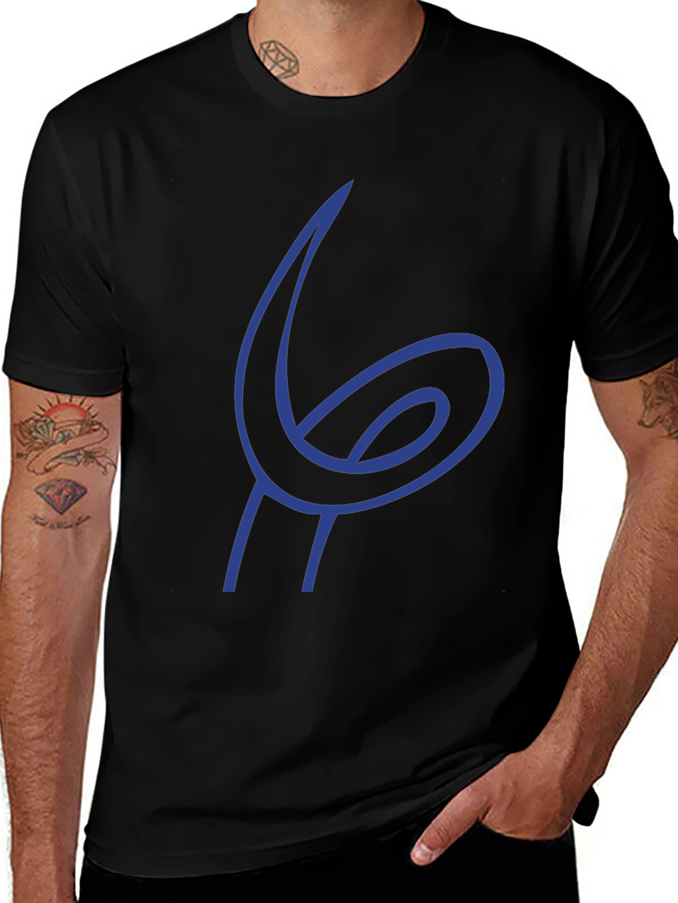 Blue Abstract Design Black T-Shirt