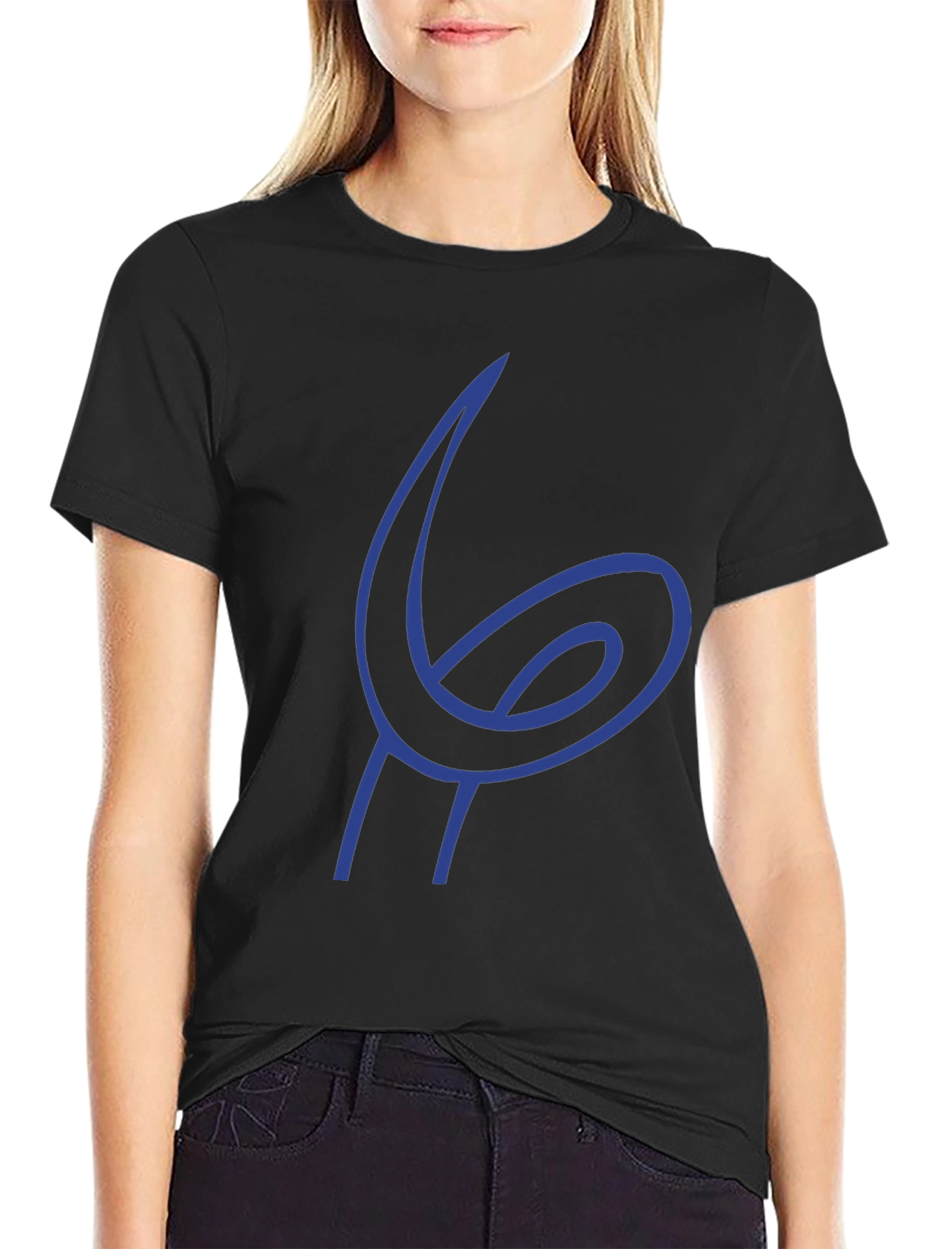 Blue Abstract Design Black T-Shirt