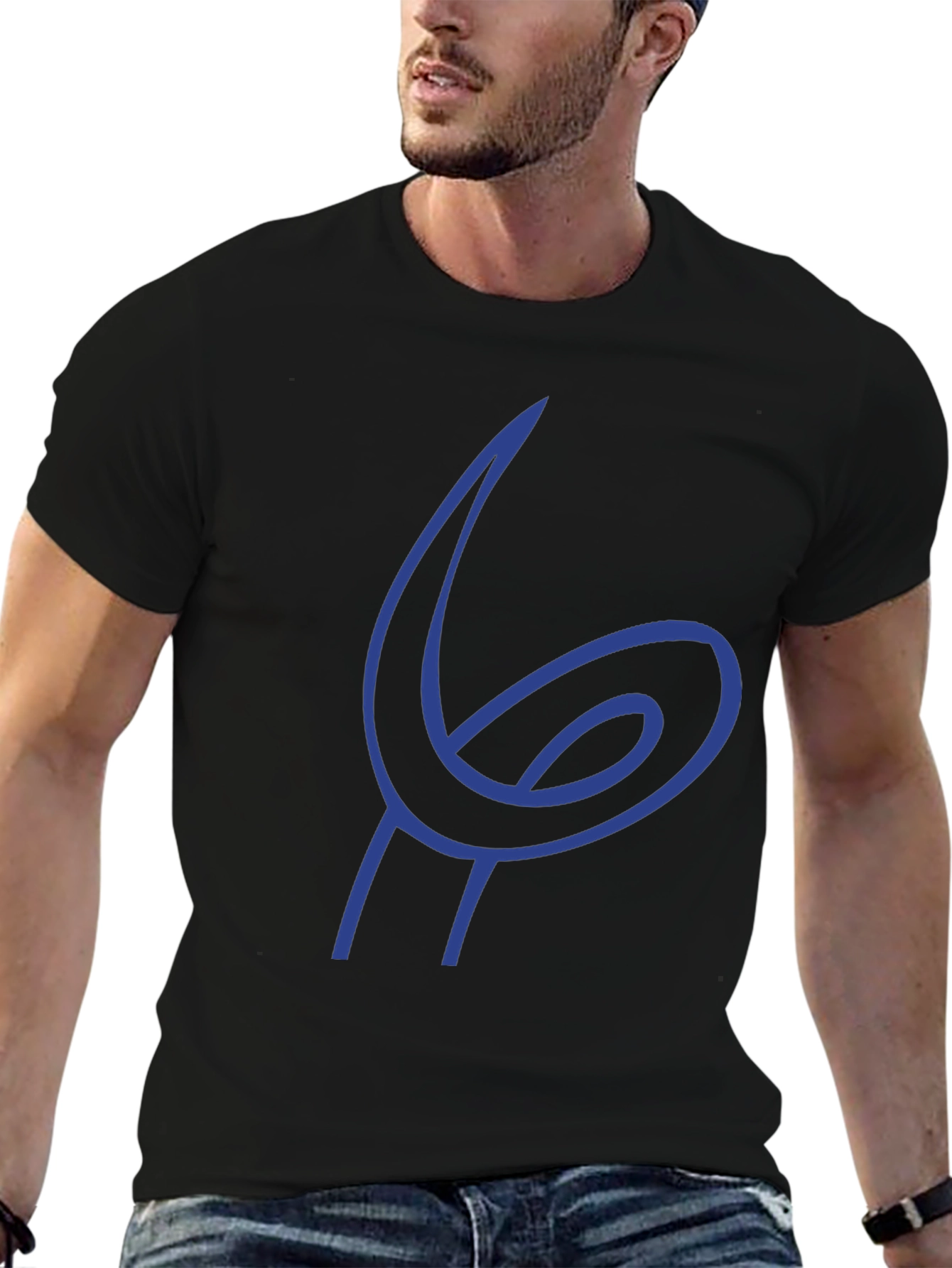 Blue Abstract Design Black T-Shirt