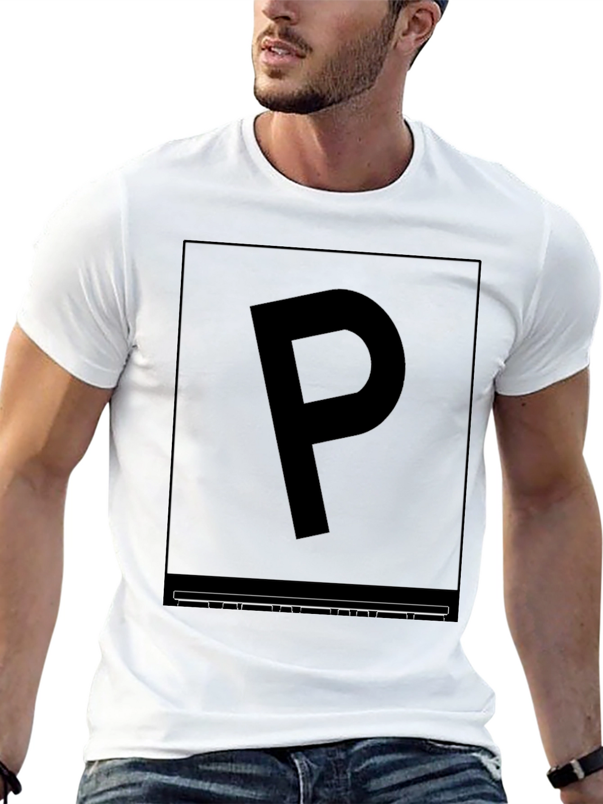 Minimalist P Letter Graphic Print Black T-Shirt