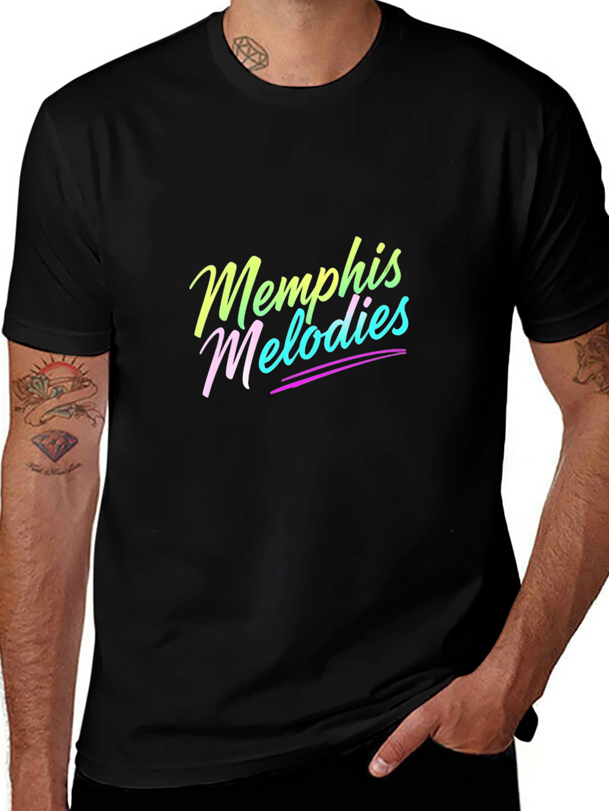 Memphis Melodies Black Cotton Graphic Tee