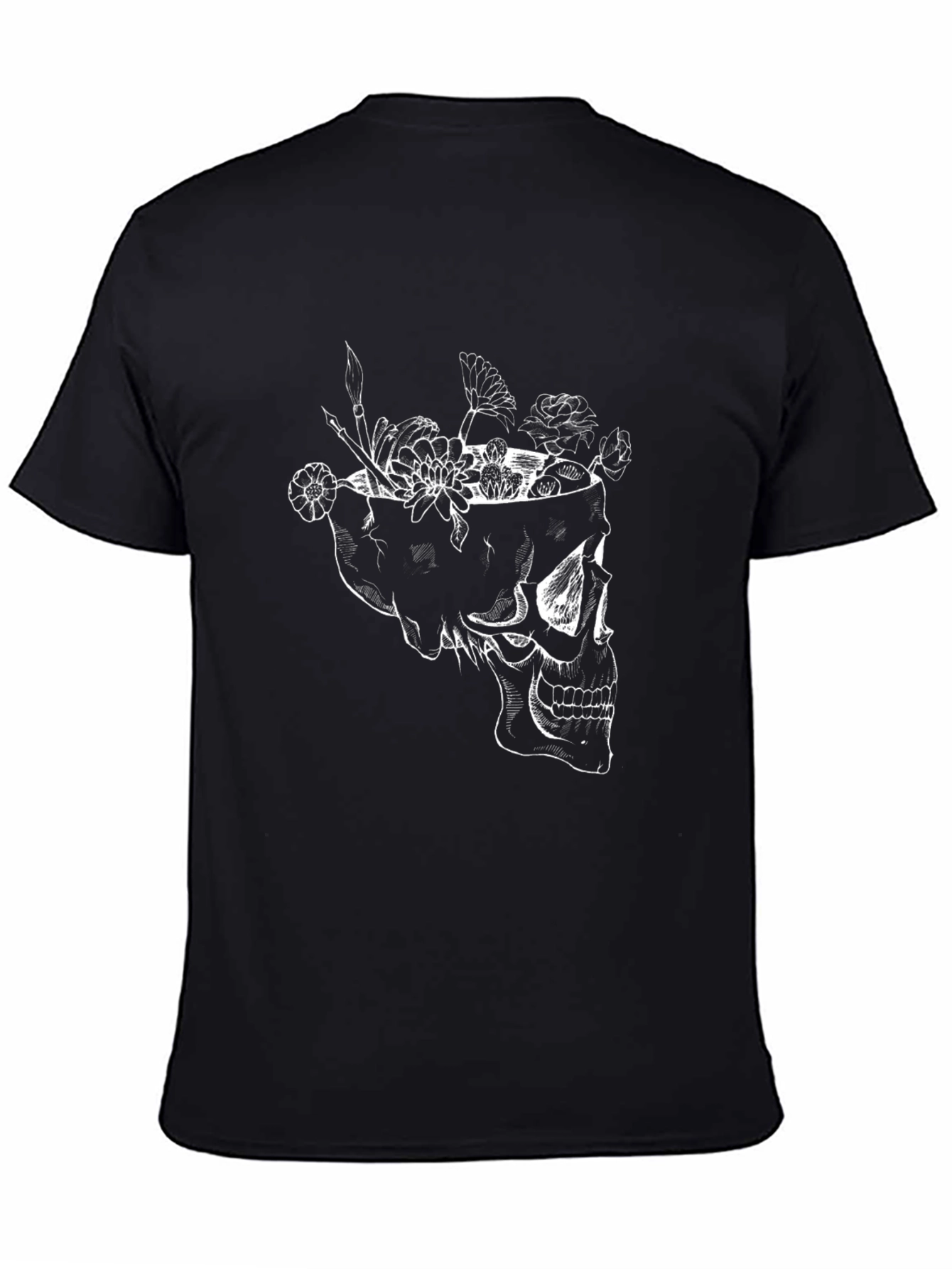 Skull & Flowers Graphic Tee - Black