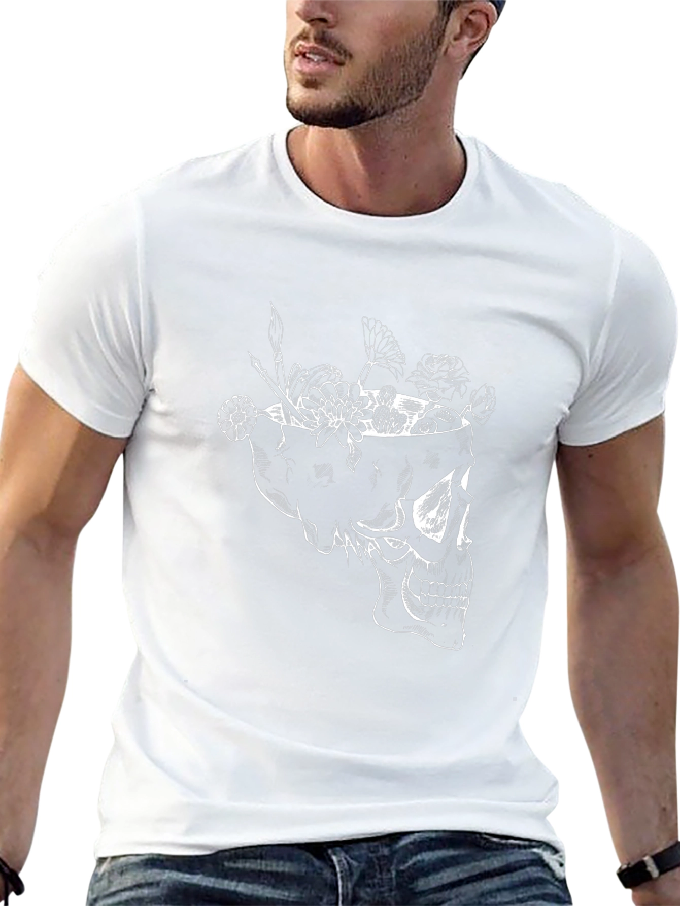 Skull & Flowers Graphic Tee - Black